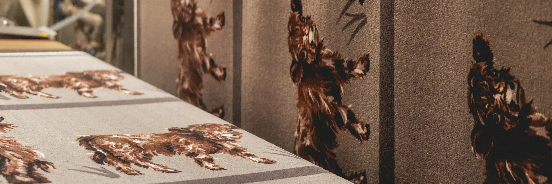 highland cow washable runner going through the printing machine at phoenox textiles