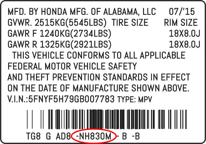 Color code image for Honda