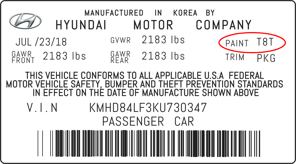 Color code image for Hyundai