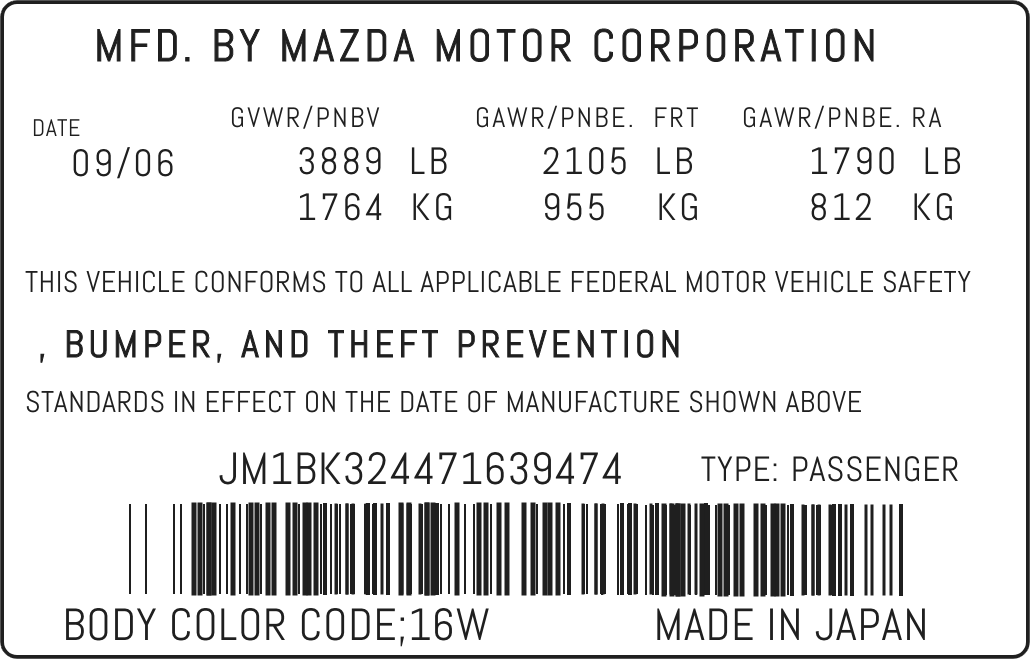 Color code image for Mazda