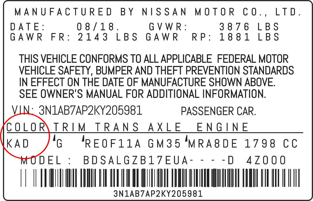 Color code image for Nissan