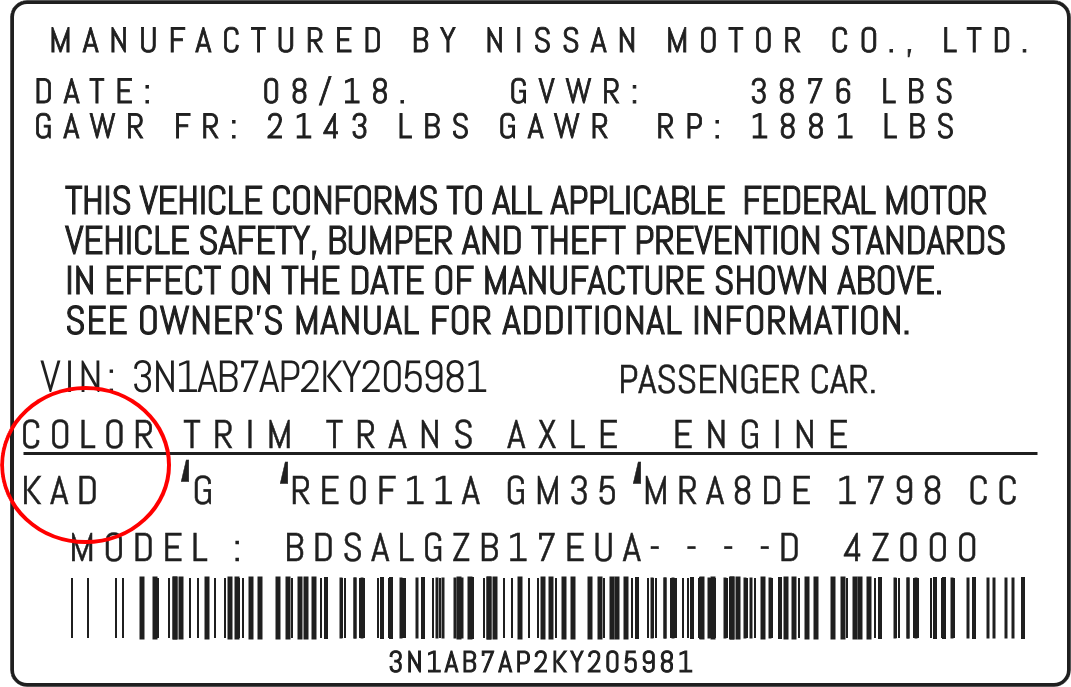 Color code image for Nissan