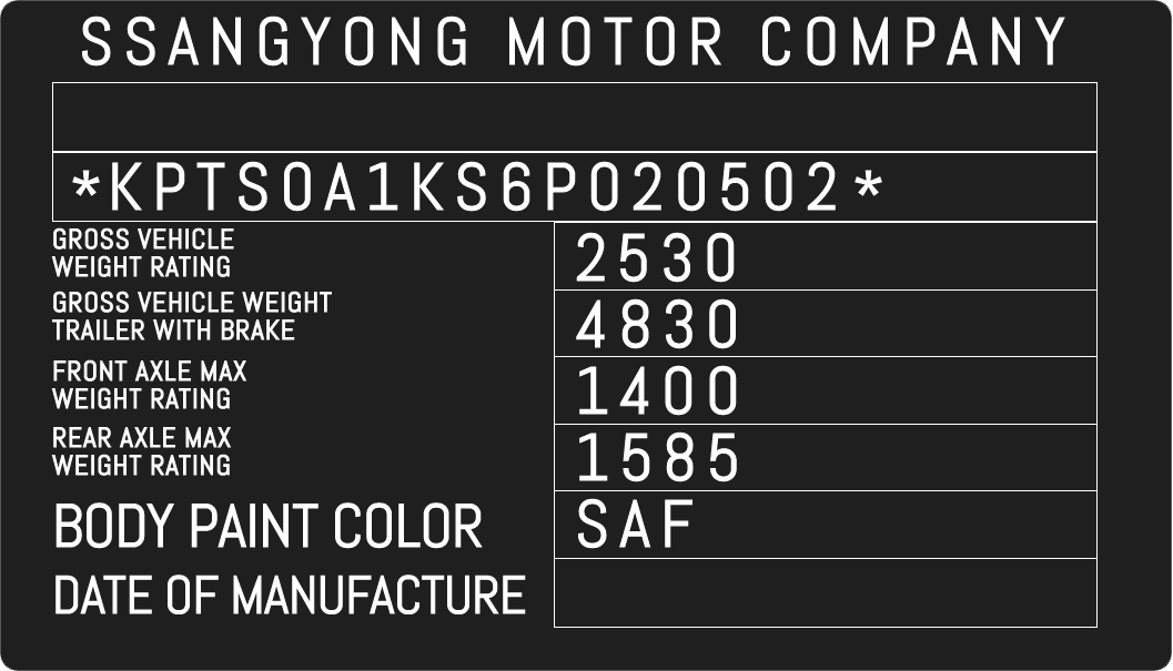 Color code image for Ssang Yong
