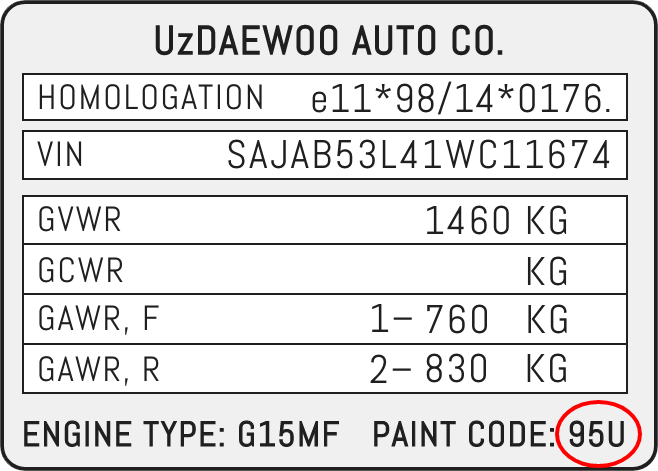Color code image for Daewoo