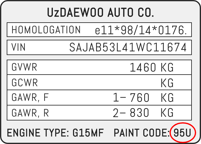 Color code image for Daewoo