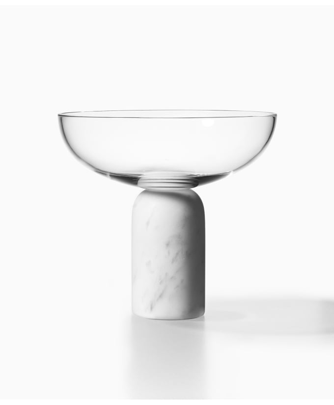 The Champagne Coupe made of Carrara marble and glass crystal. Photo c/o Lee Broom. 