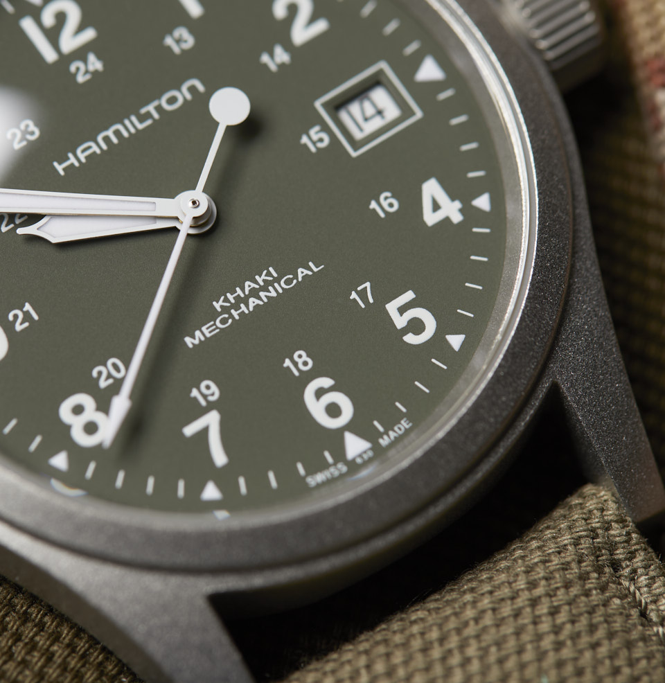 Khaki Field Mechanical Date Easy to read typography