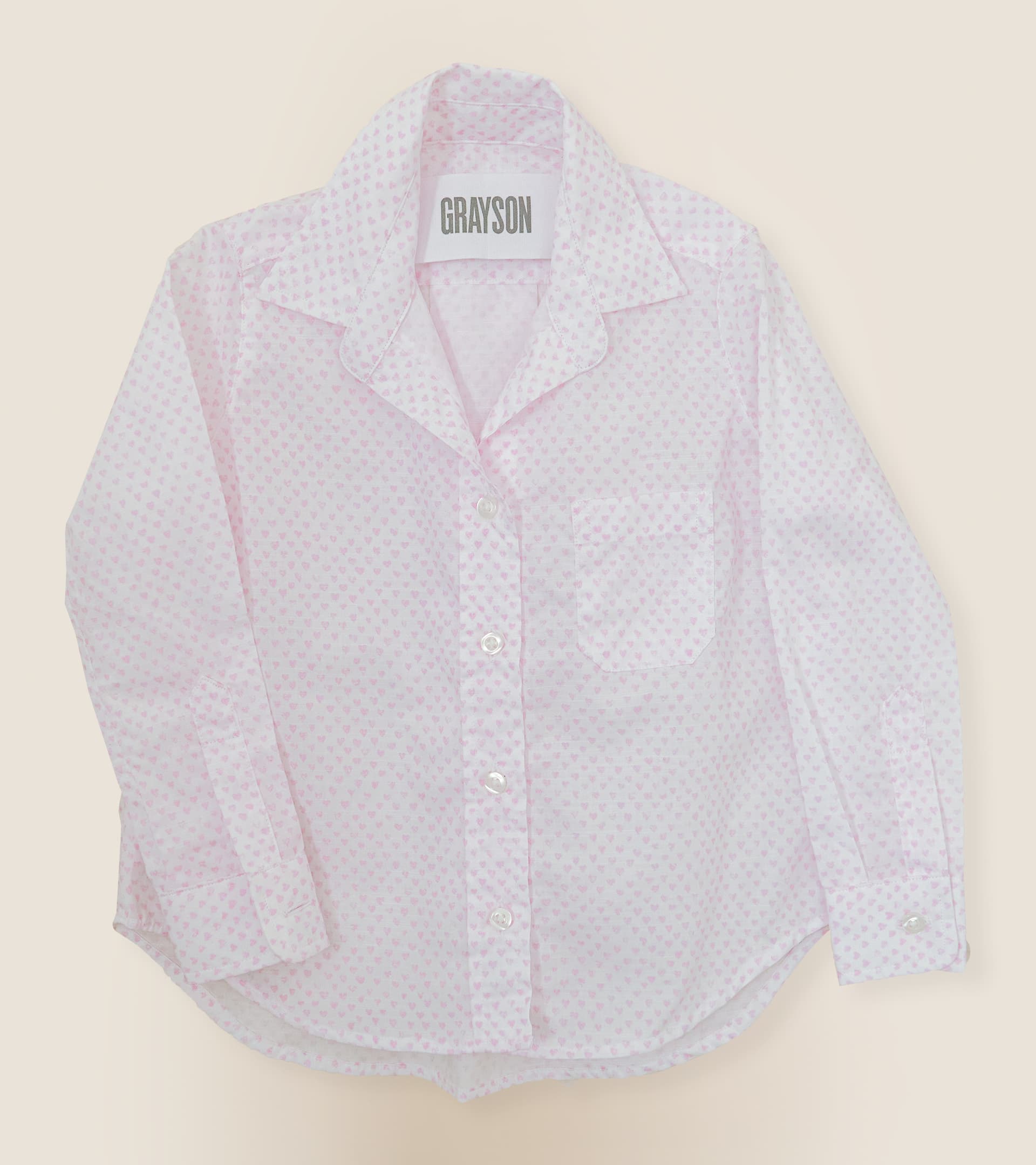 The Hero Mini Button-up Shirt iPink Hearts, Washed Cotton Final Sale view 2