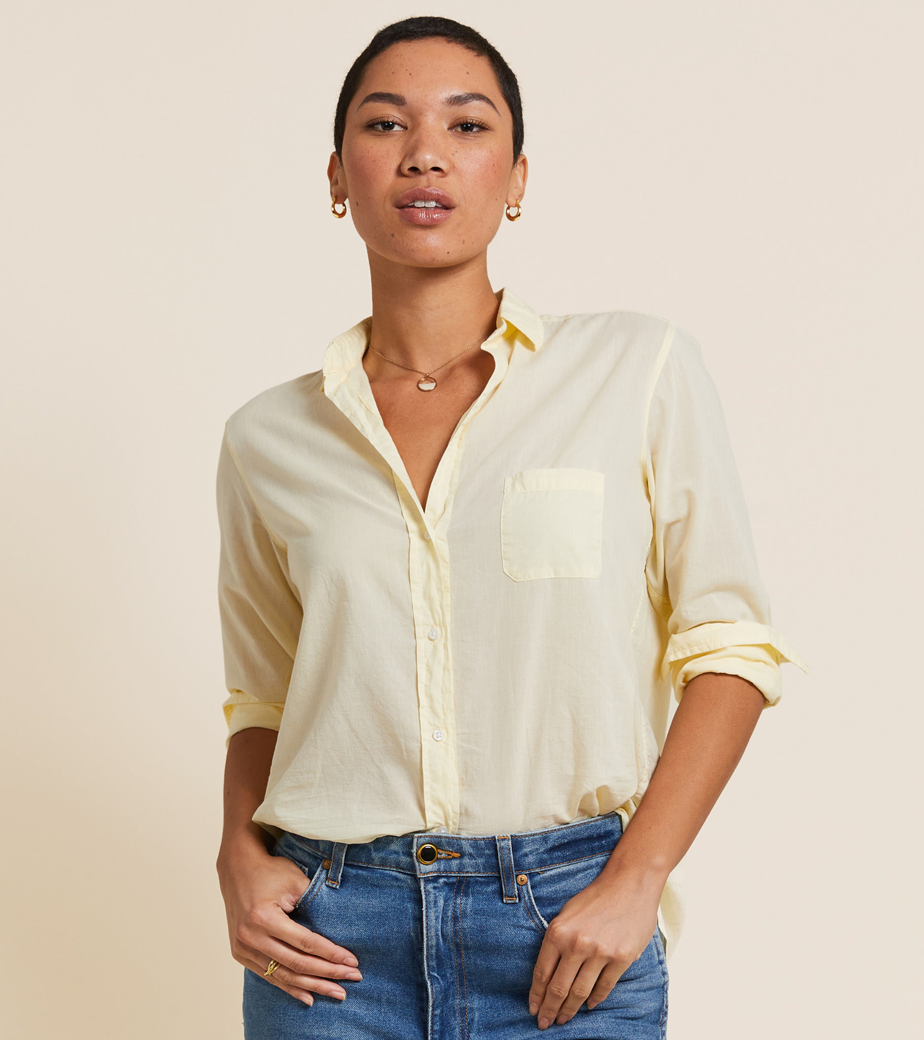 The Hero Button-Up Shirt Pale Yellow, Tissue Cotton view 2