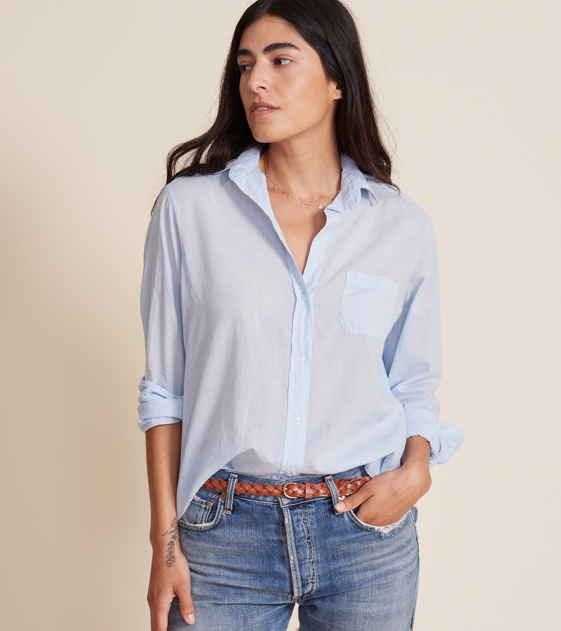 The Hero Button-Up Shirt Shirting Blue, Tissue Cotton view 1