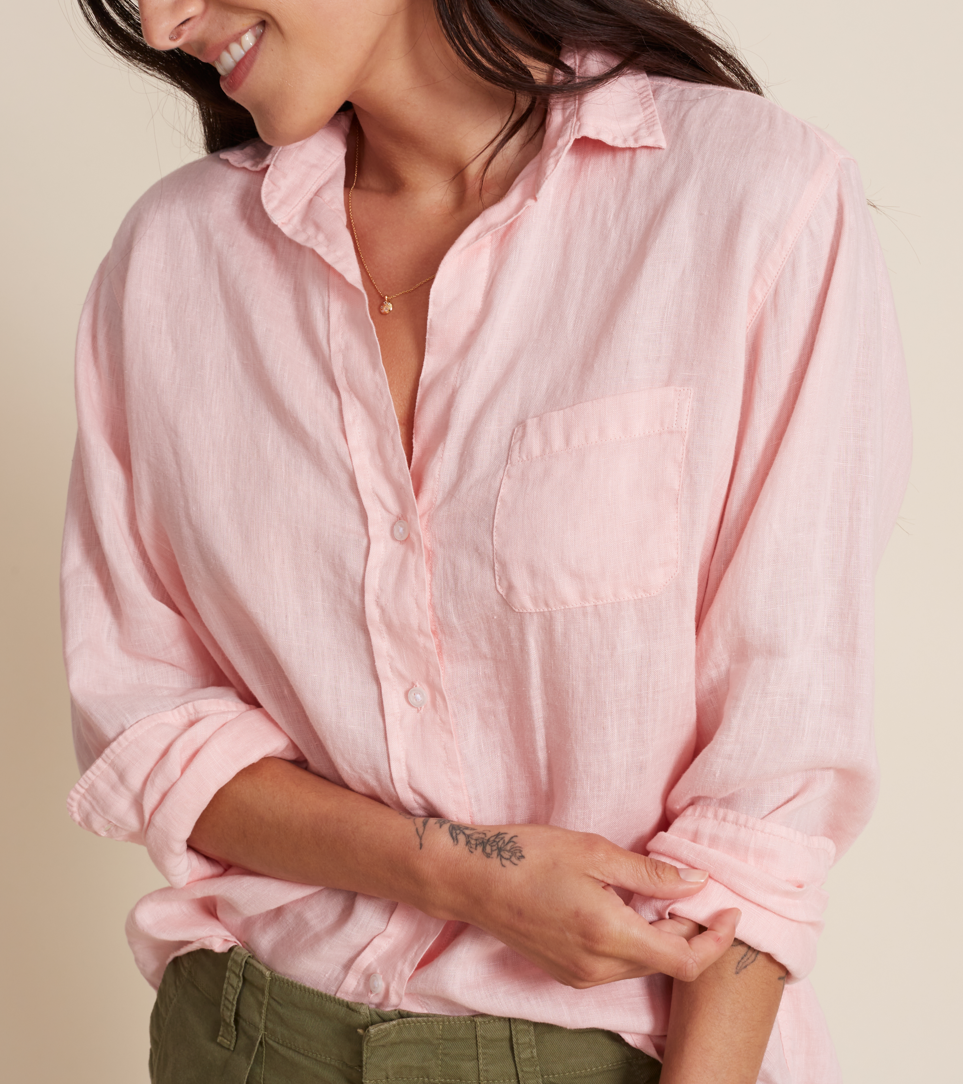The Hero Button-Up Shirt Petal Pink, Tumbled Linen view 1
