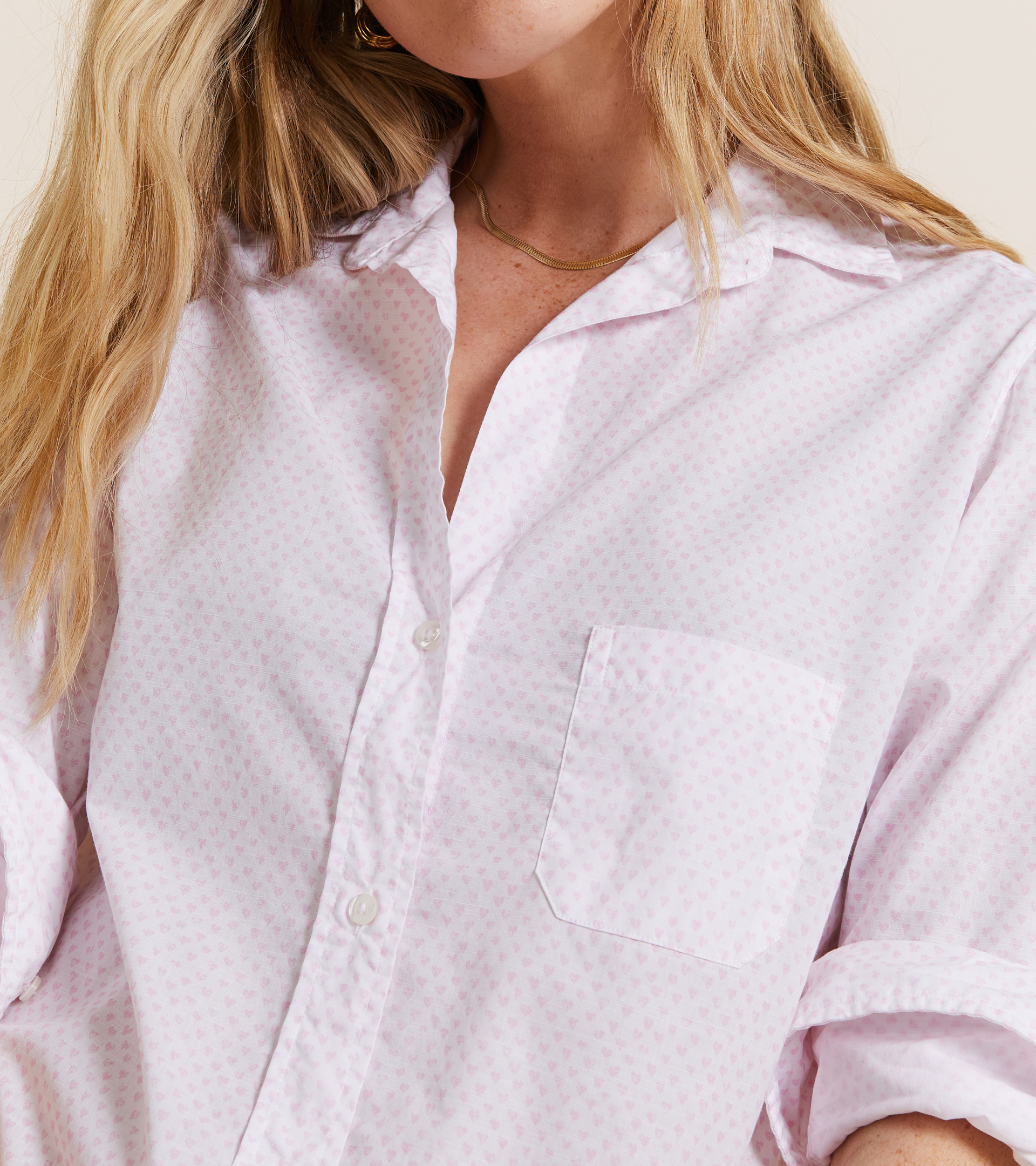 The Hero Button-Up Shirt Pink Hearts, Washed Cotton view 2