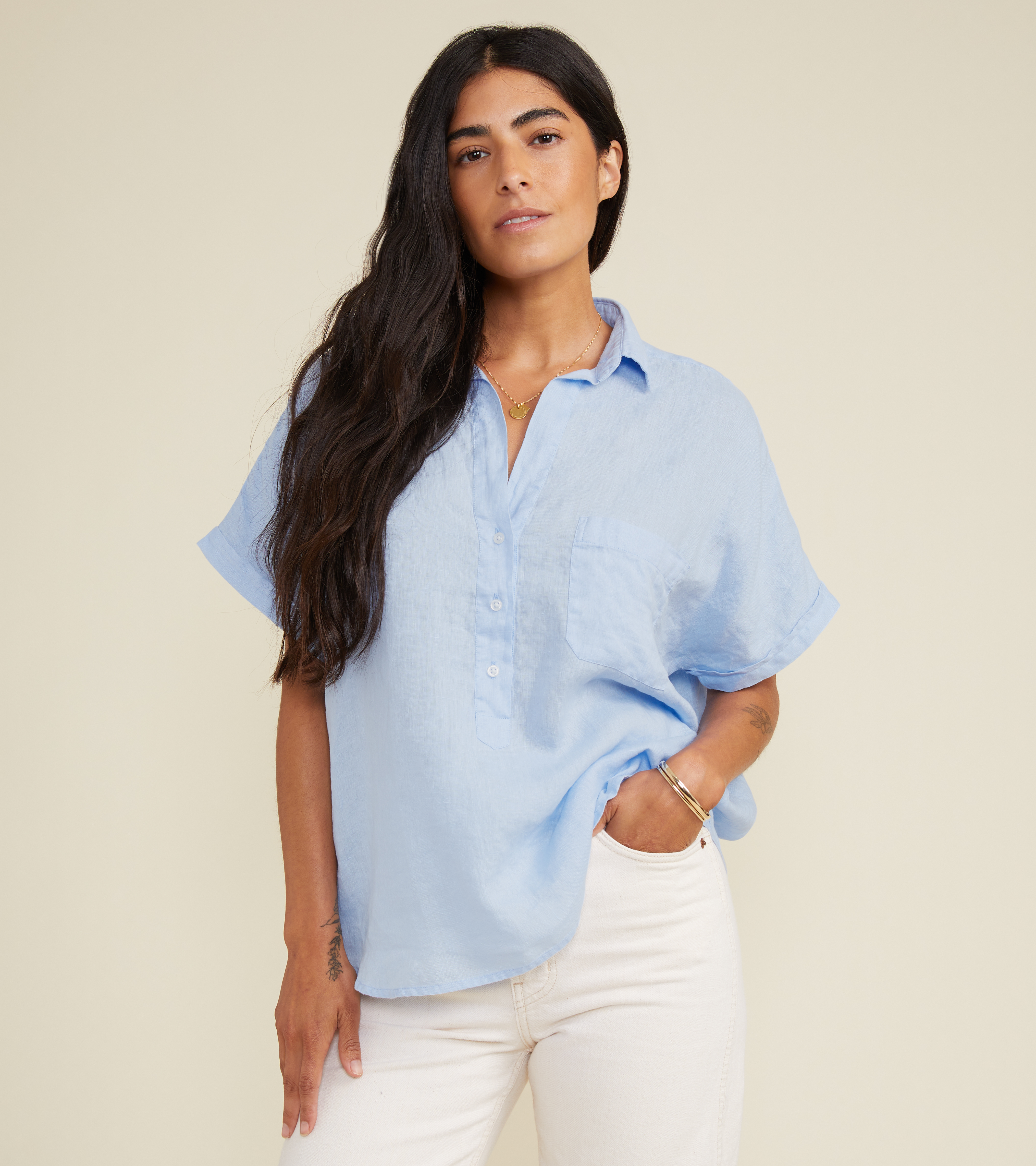Image of The Artist Short Sleeve Shirt Cloud, Tumbled Linen Final Sale