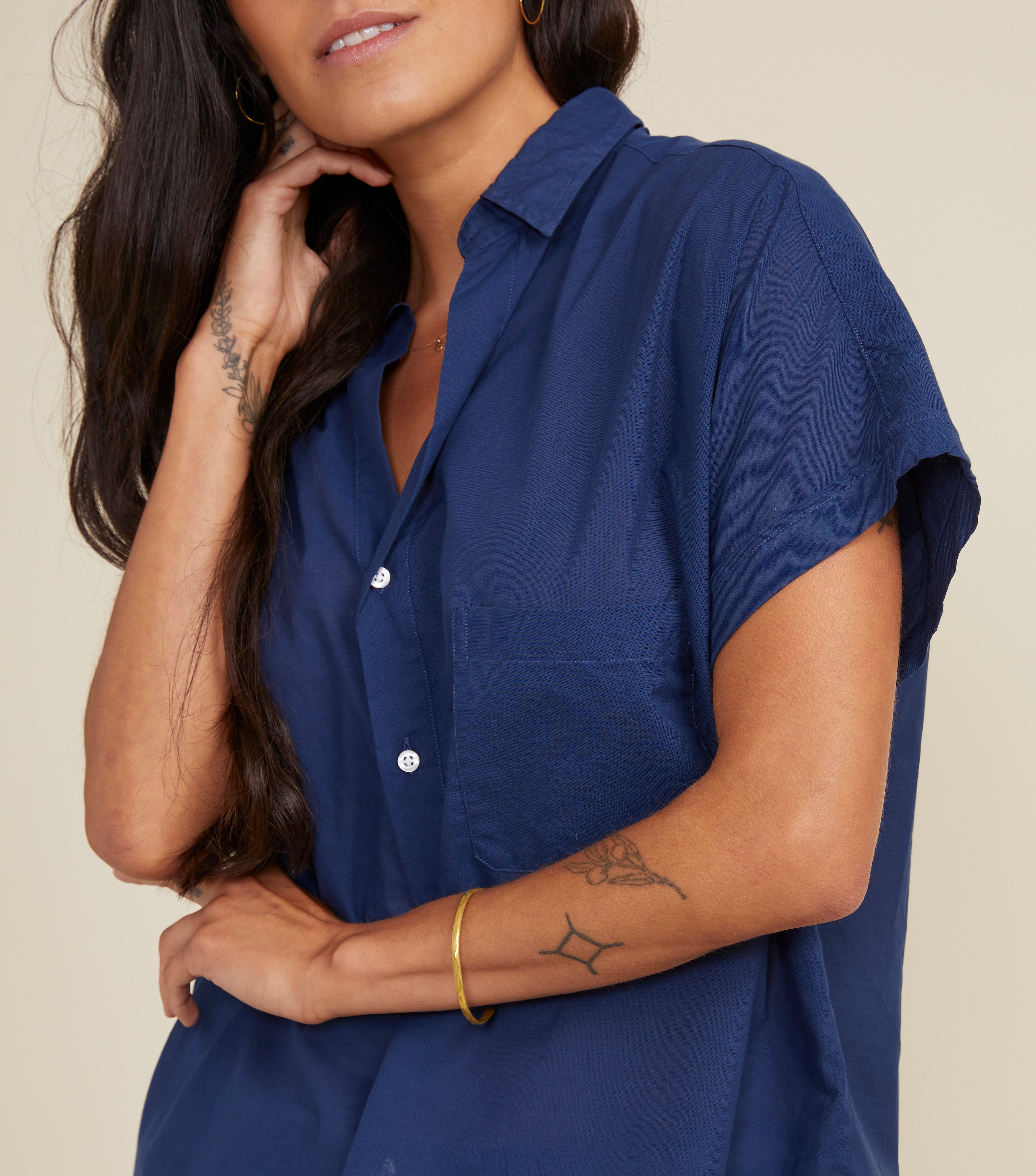 Image of The Artist Short Sleeve Shirt Navy, Tissue Cotton Final Sale