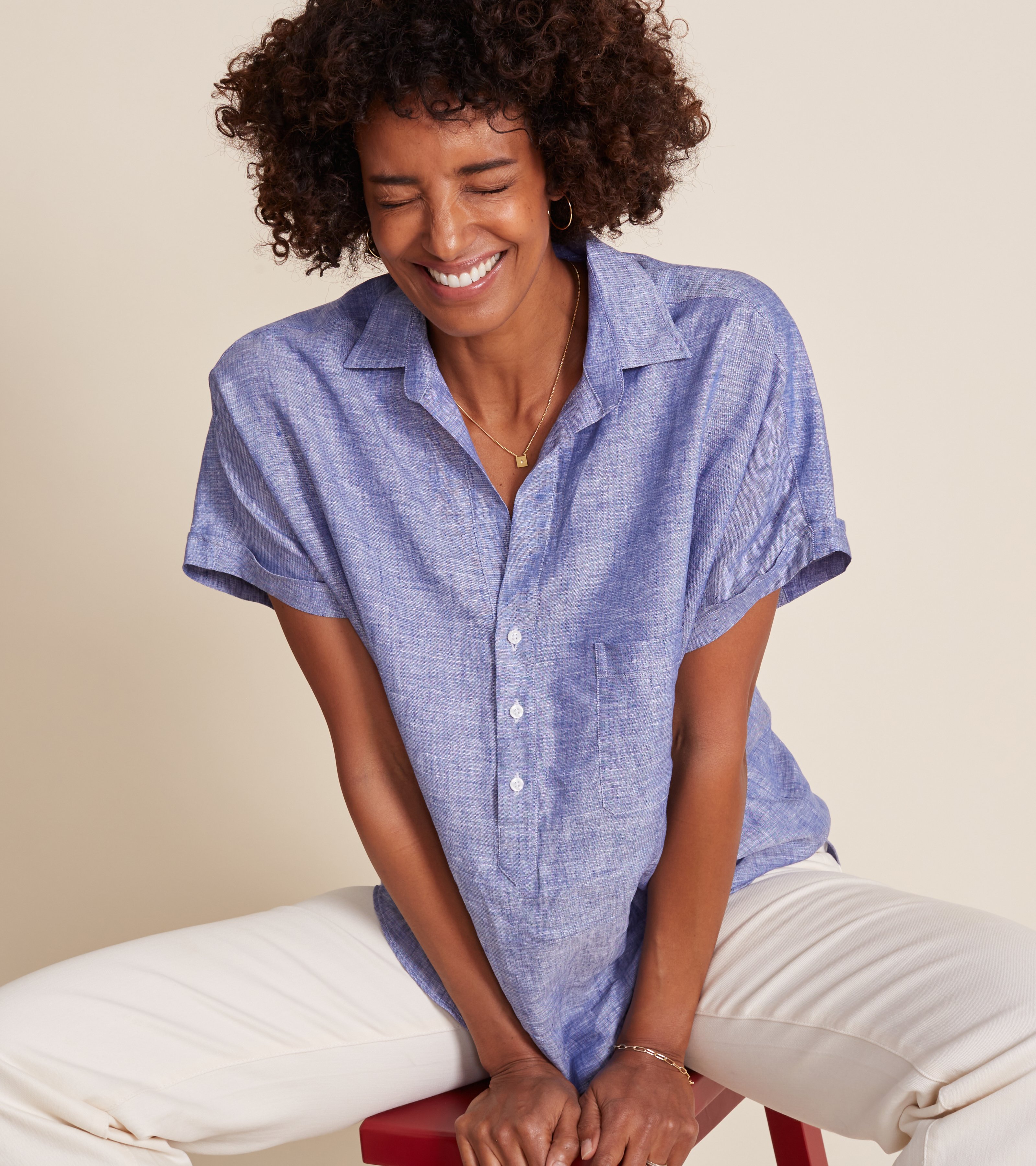 Image of The Artist Short Sleeve Shirt Dark Blue, Tumbled Linen Final Sale
