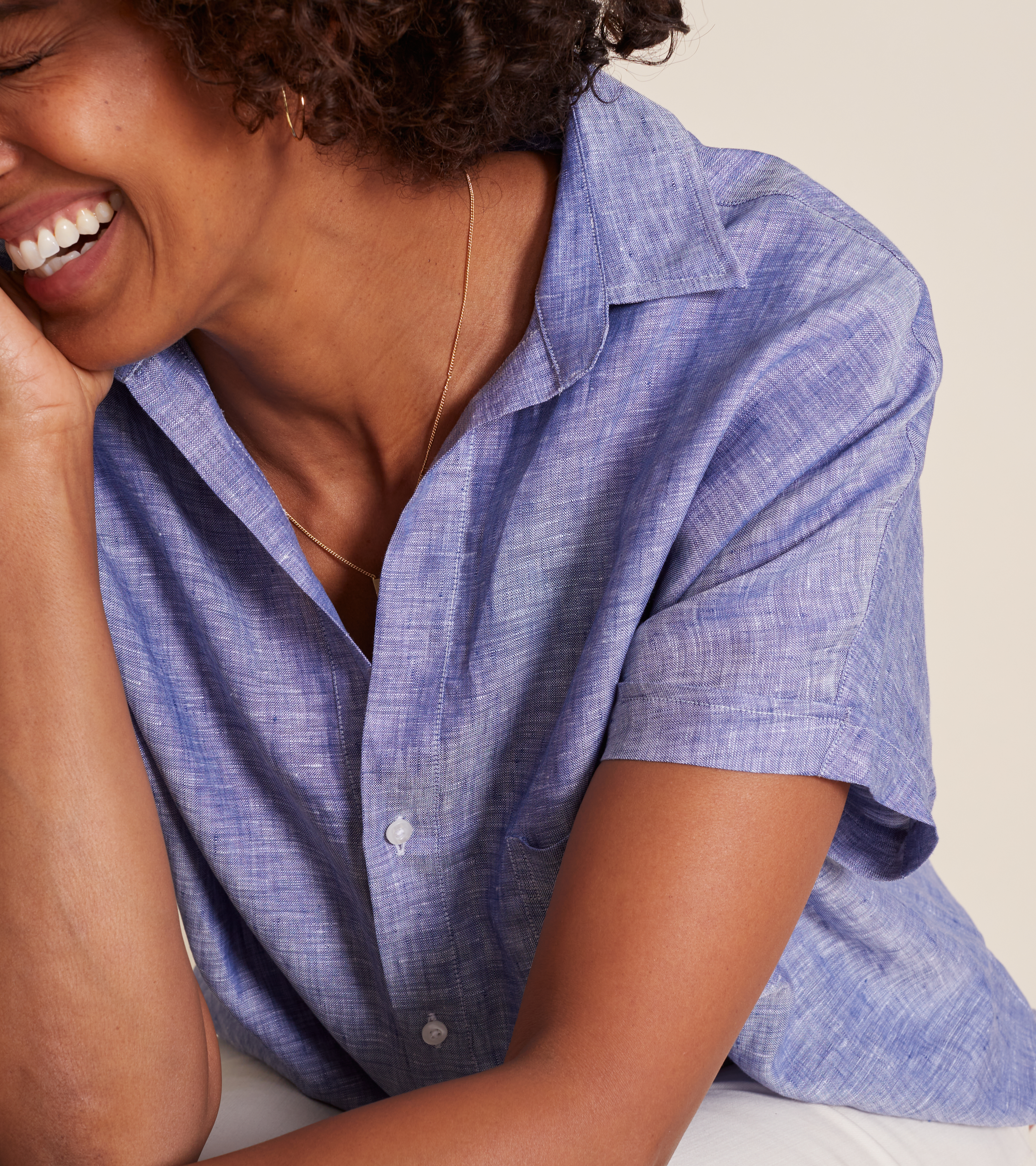 Image of The Artist Short Sleeve Shirt Dark Blue, Tumbled Linen Final Sale