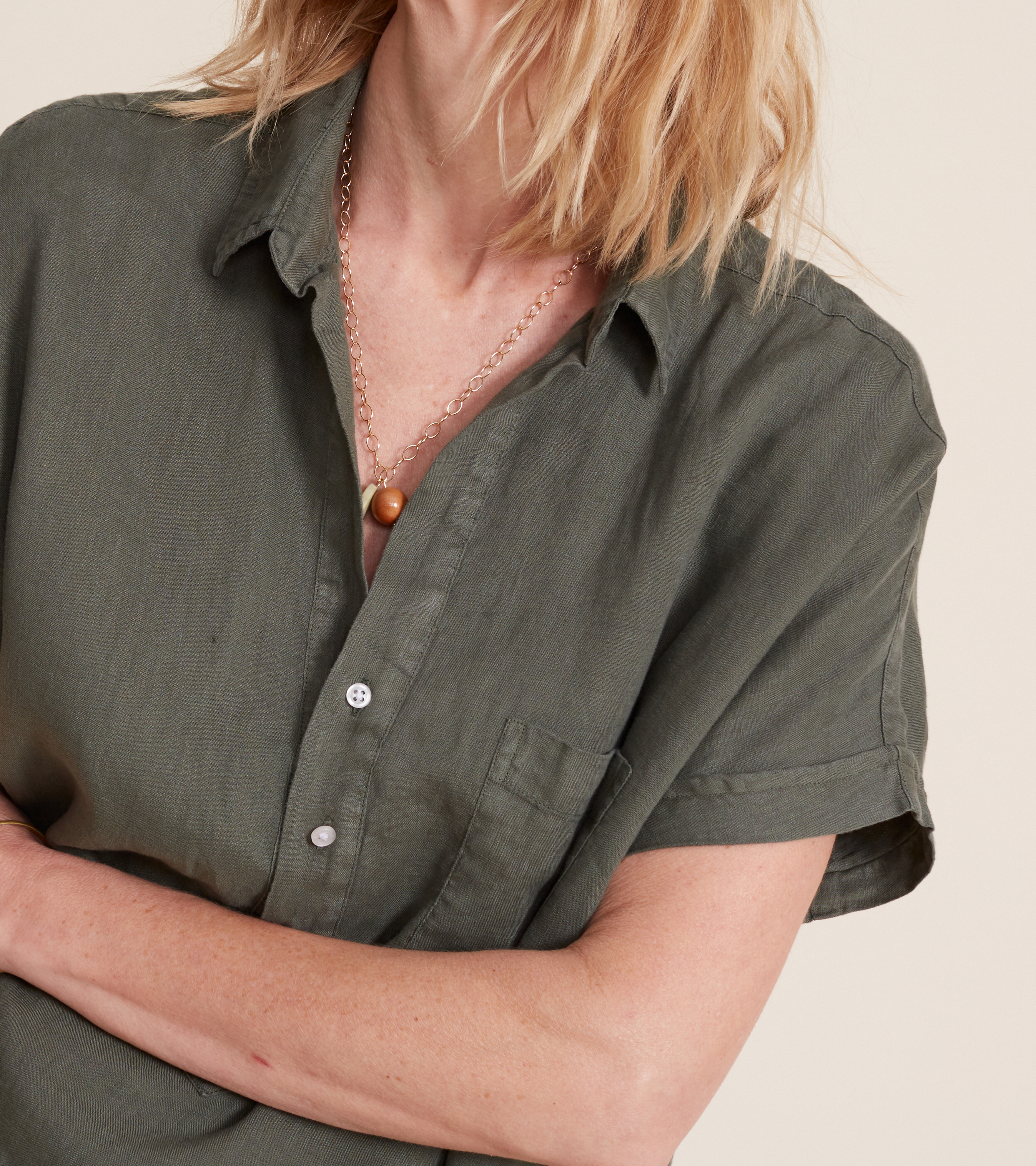 Image of The Artist Short Sleeve Dress Army Green, Tumbled Linen Final Sale