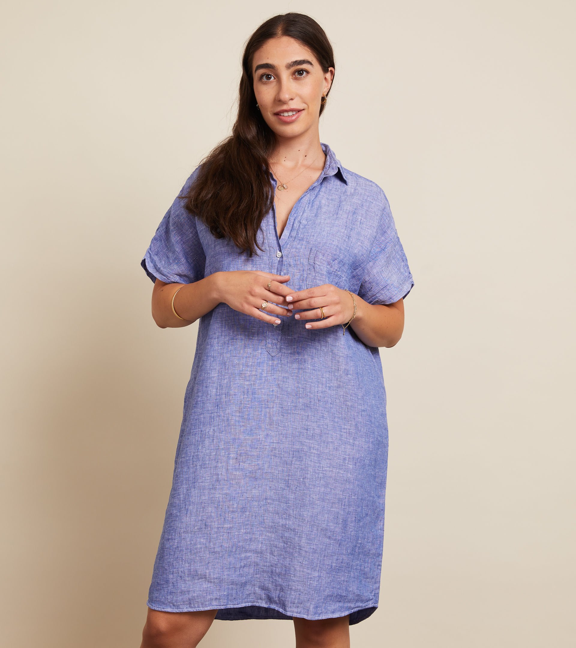The Artist Short Sleeve Dress Dark Blue, Tumbled Linen Final Sale view 1