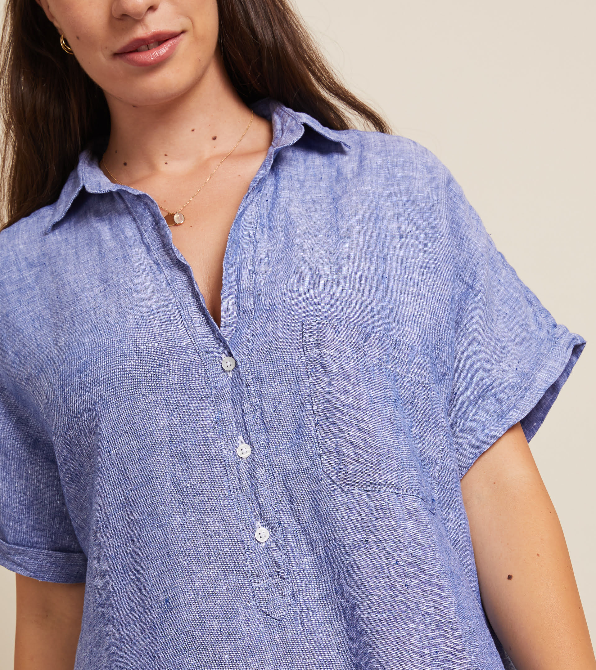 The Artist Short Sleeve Dress Dark Blue, Tumbled Linen Final Sale view 2
