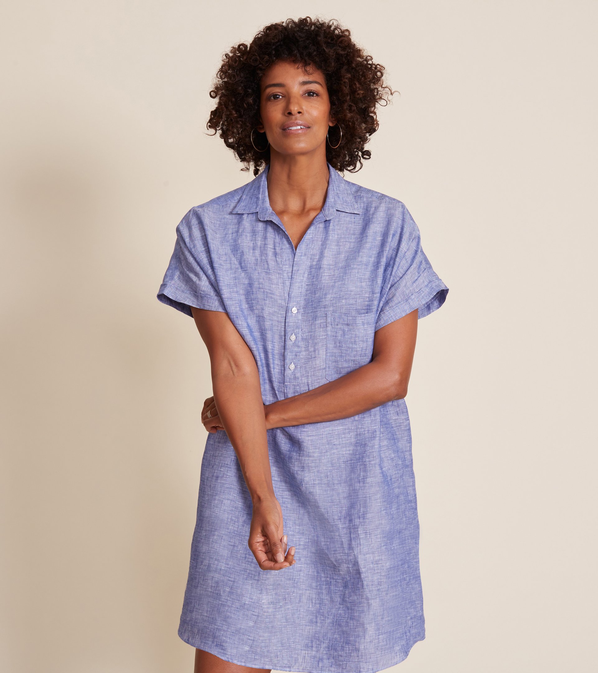 Image of The Artist Short Sleeve Dress Dark Blue, Tumbled Linen Final Sale