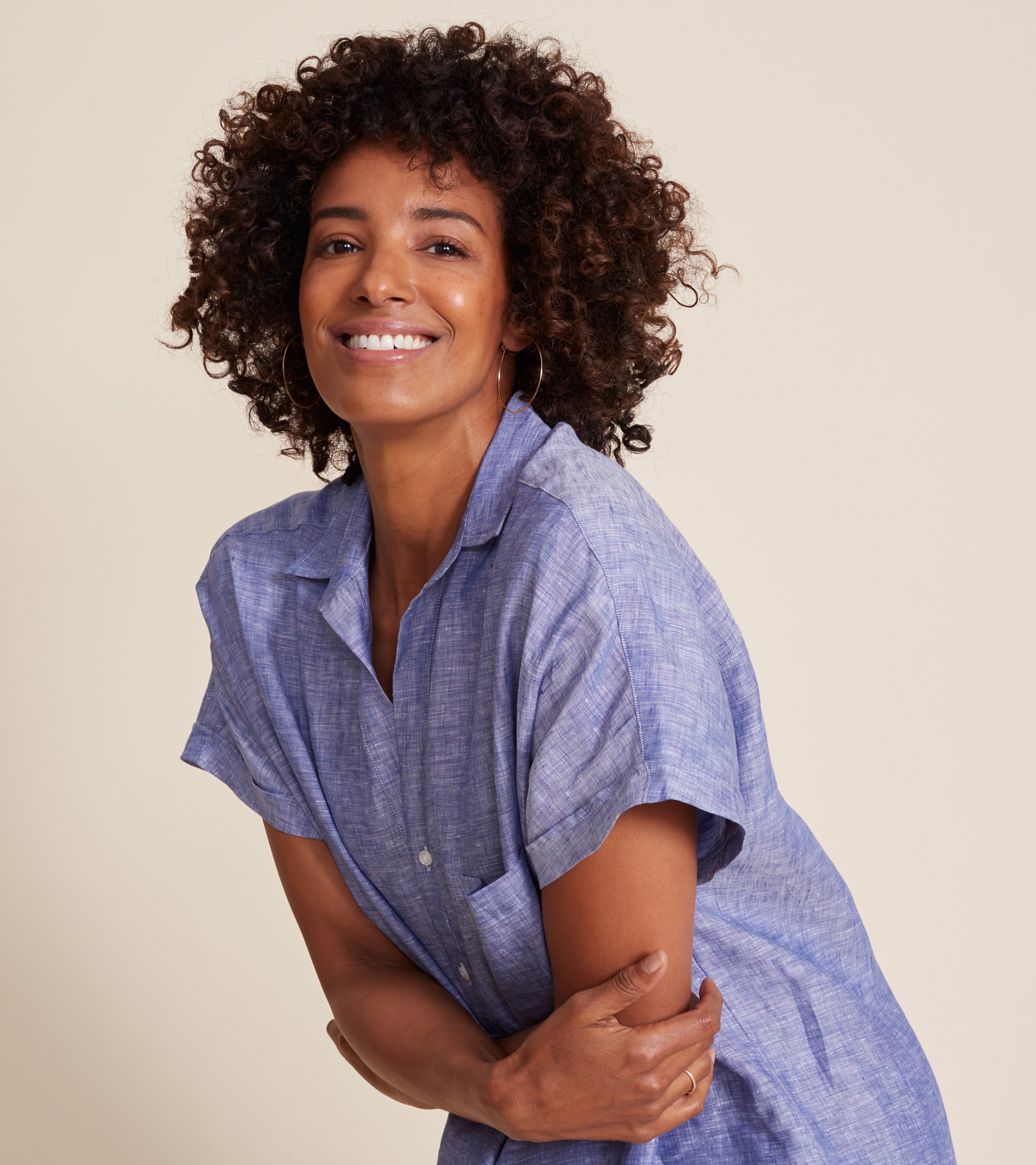 Image of The Artist Short Sleeve Dress Dark Blue, Tumbled Linen Final Sale