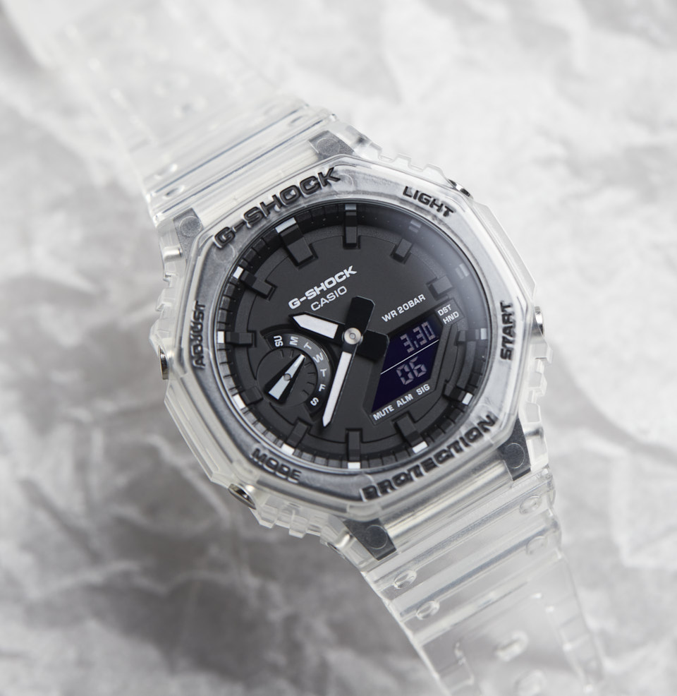 GA2100 A UNIQUE TRANSPARENT CASE WITH BLACK DIAL