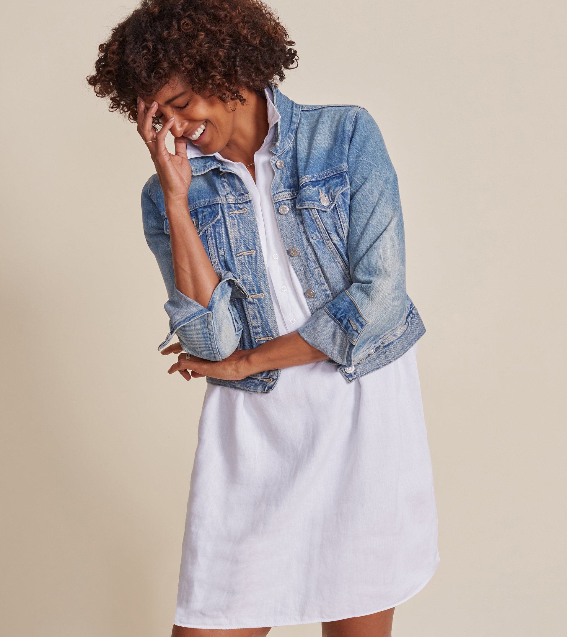 Image of The Artist Short Sleeve Dress White, Tumbled Linen Final Sale