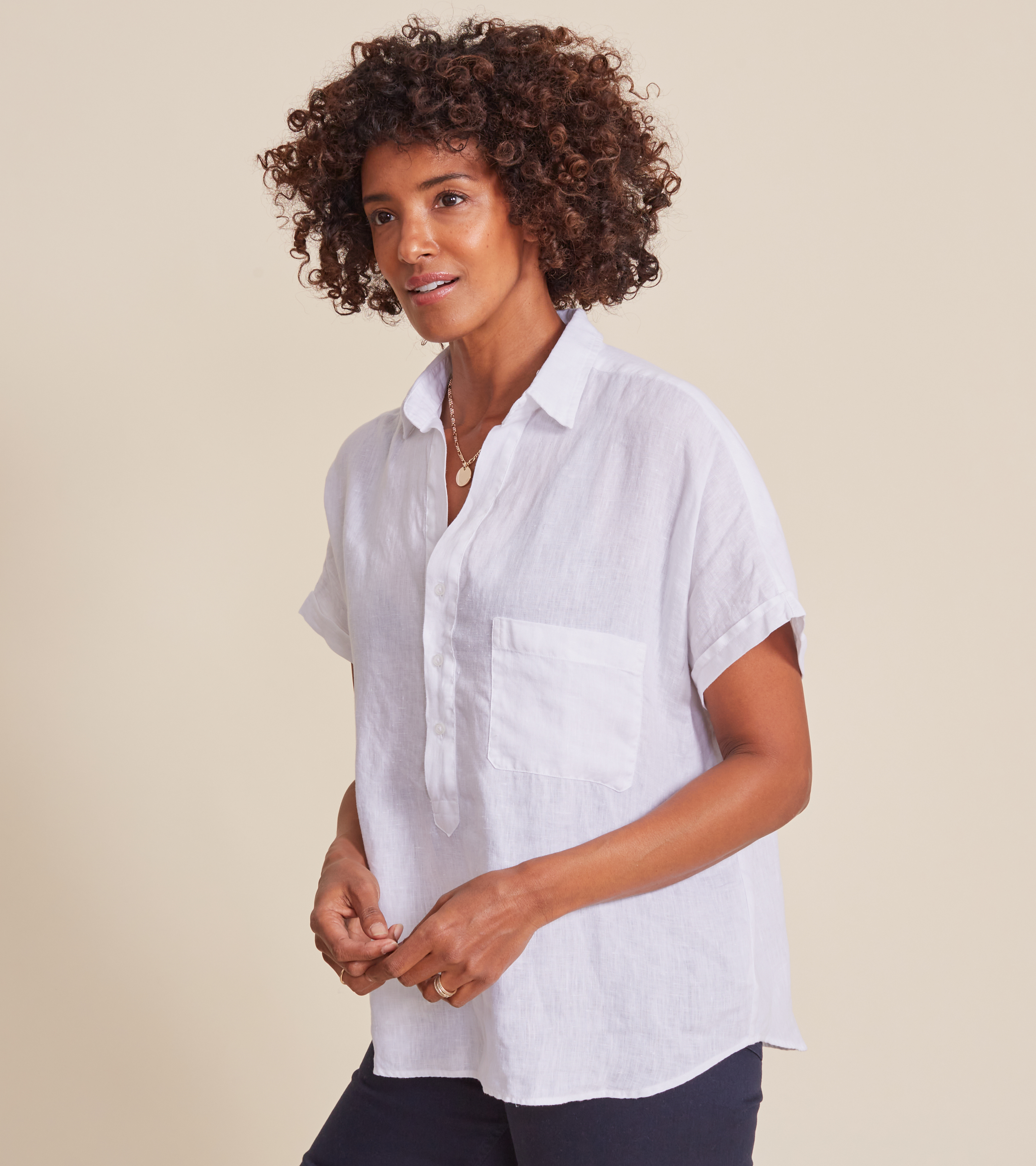 Image of The Artist Short Sleeve Shirt White, Tumbled Linen Final Sale
