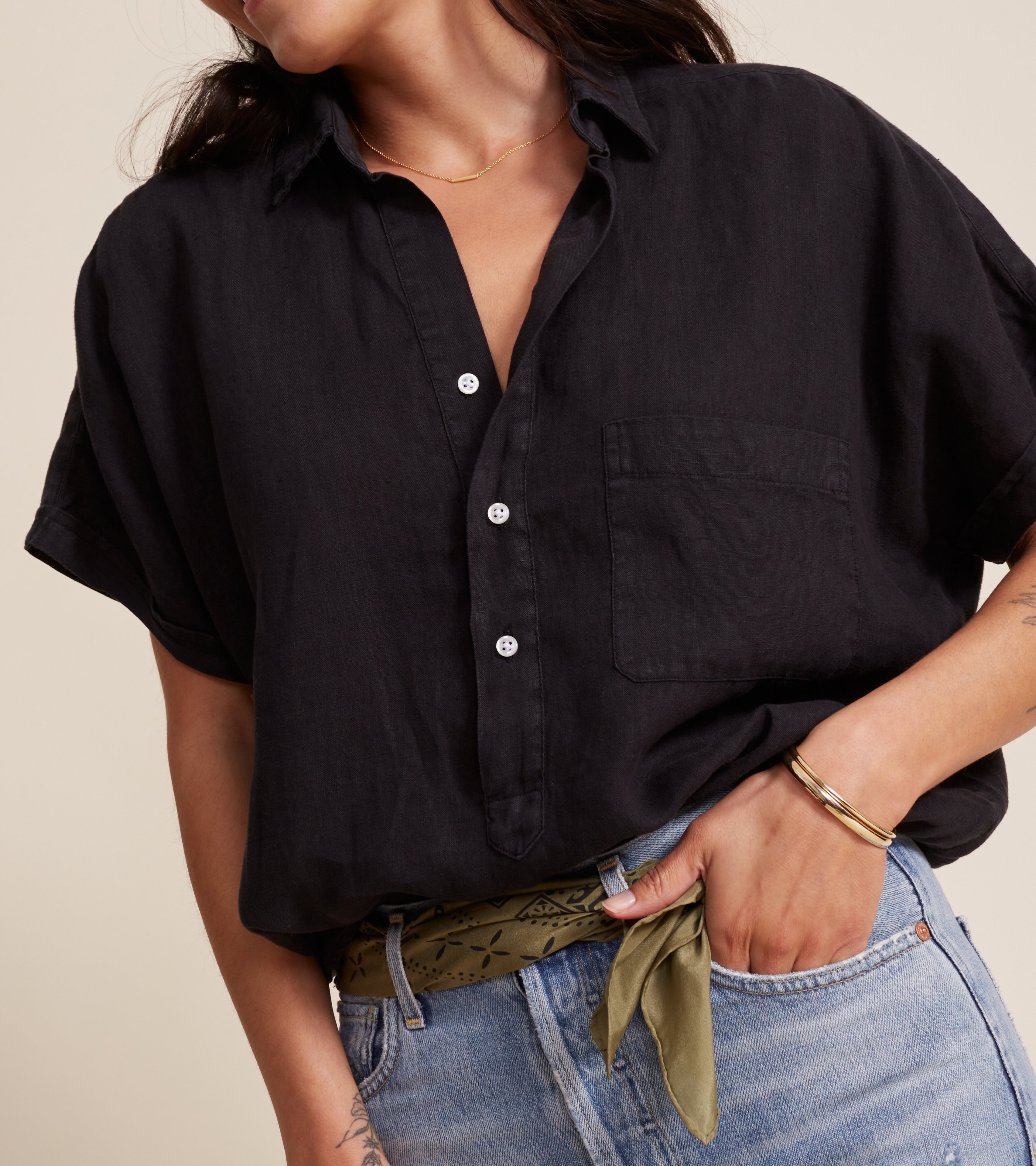 Image of The Artist Short Sleeve Shirt Black, Tumbled Linen Final Sale