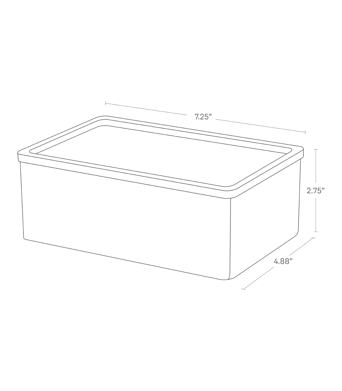 Dimension image for Accessory Box on a white background including dimensions  L 4.92 x W 7.28 x H 2.76 inches