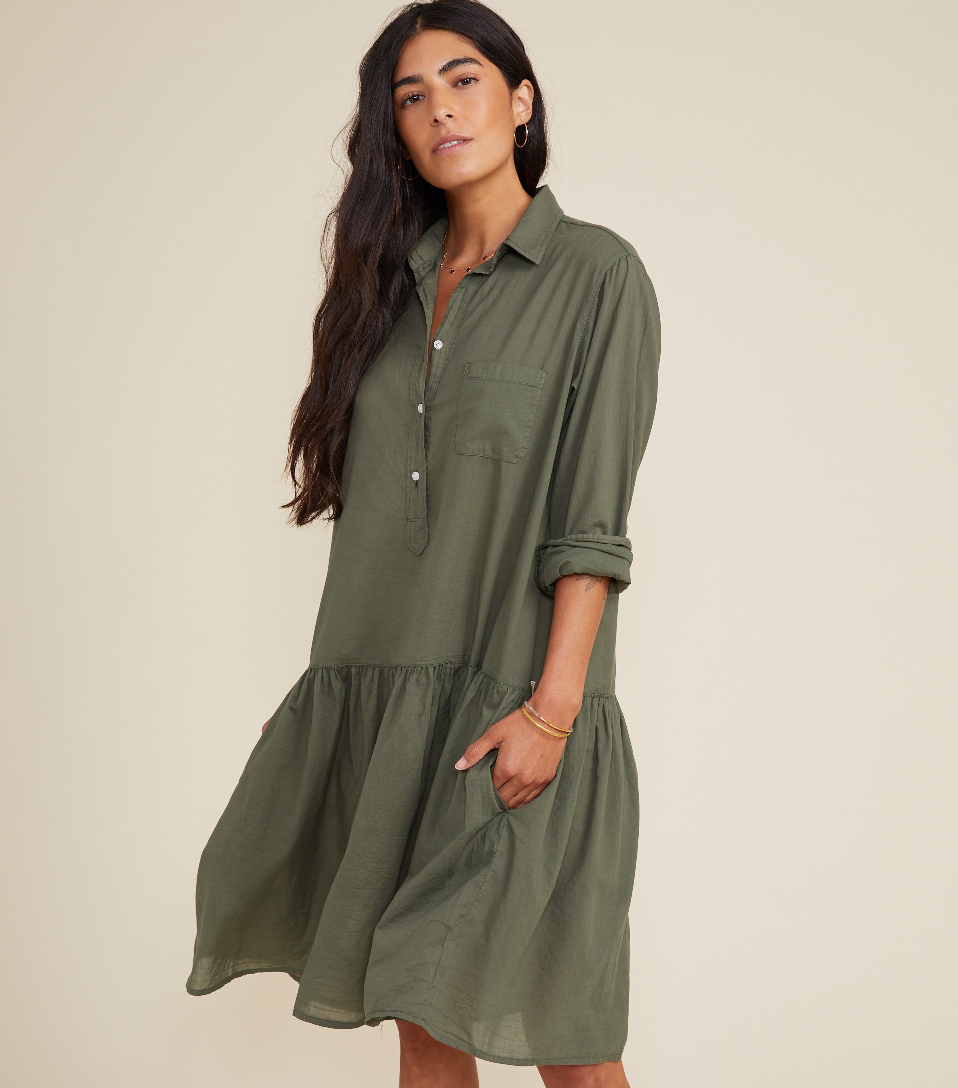 The Changemaker Dress Army Green, Tissue Cotton view 1