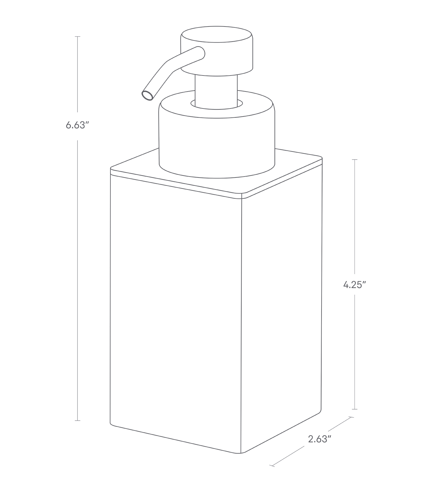 Dimension image for Foaming Soap Dispenseron a white background showinga length of 2.63