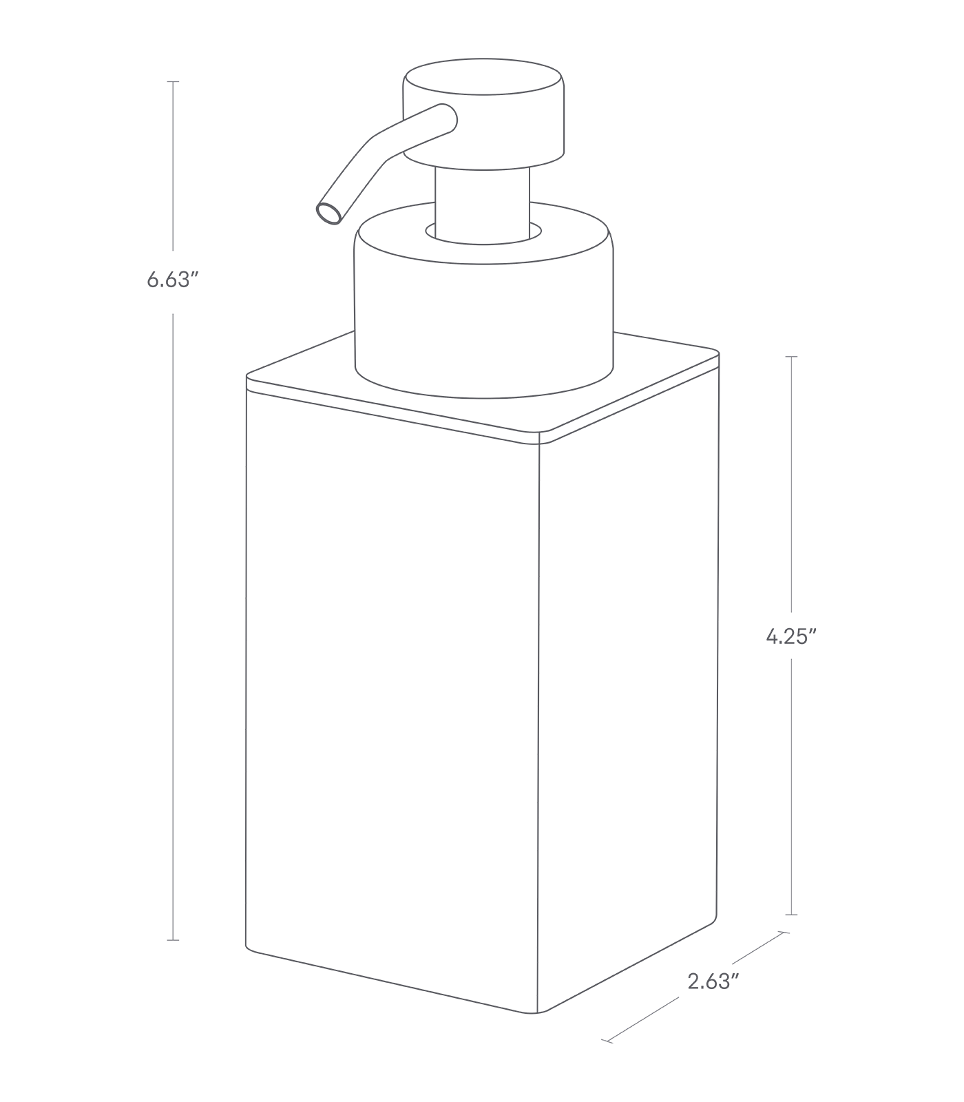 Dimension image for Foaming Soap Dispenseron a white background showinga length of 2.63