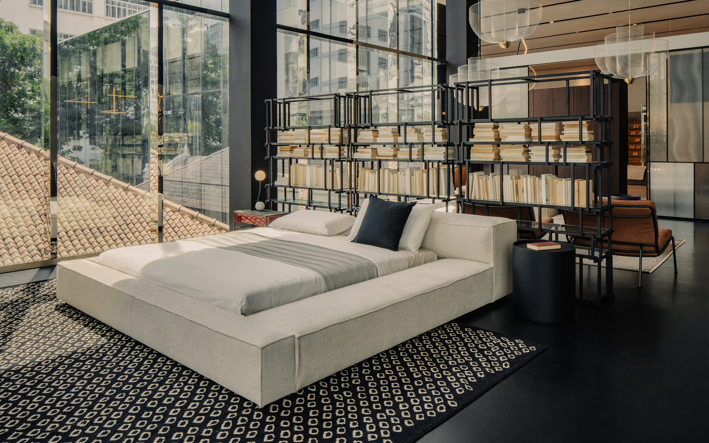The Extrasoft bed designed by Piero Lissoni and the Off Cut storage system designed by Nathan Yong for Living Divani. Image © Khoo Guo Jie, Khoogj.