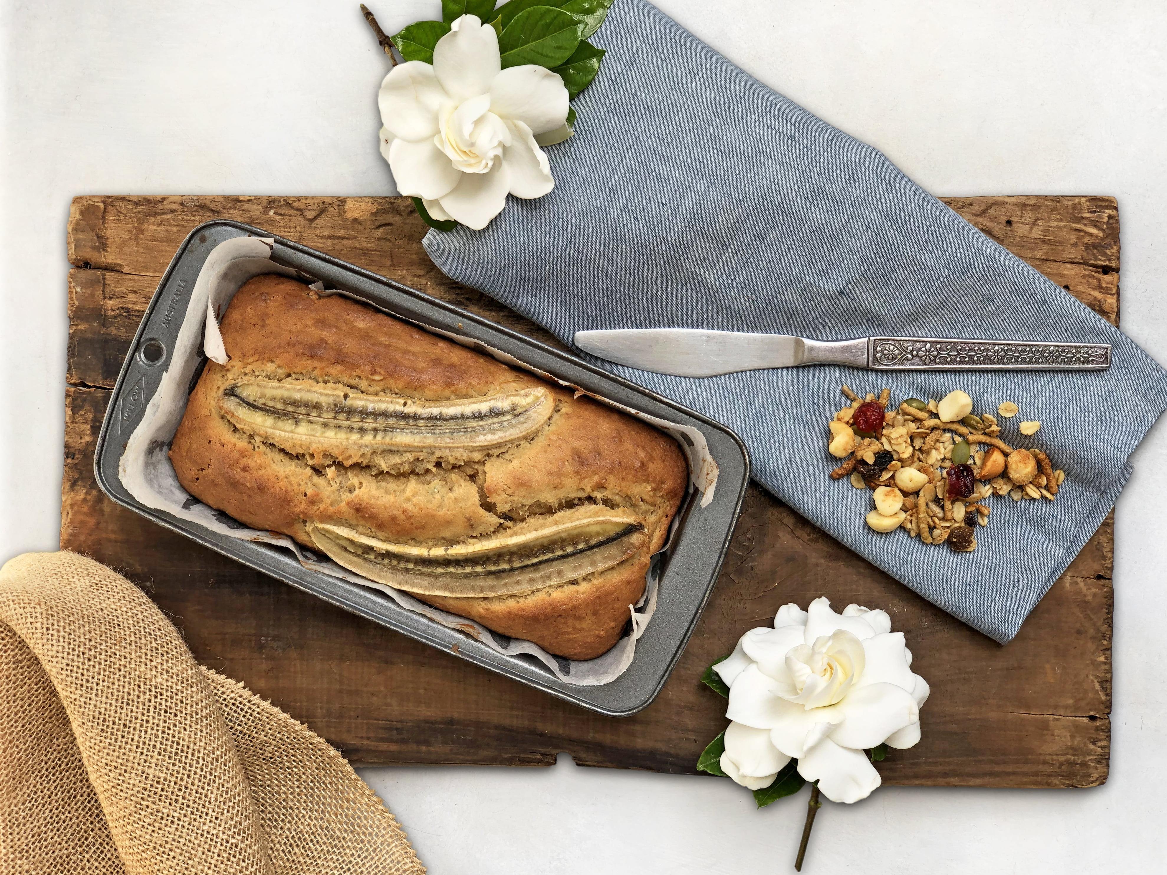 Toasted Macadamia Muesli Banana Loaf