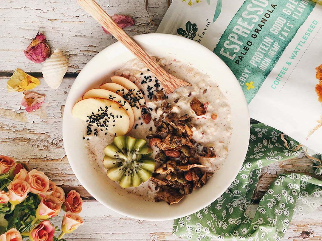 Cinnamon Bun Bircher with Espresso Granola