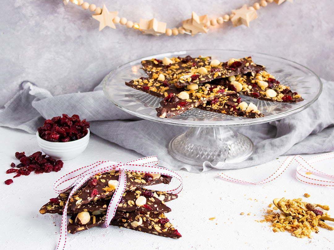 Festive Cranberry Macadamia Chocolate Bark