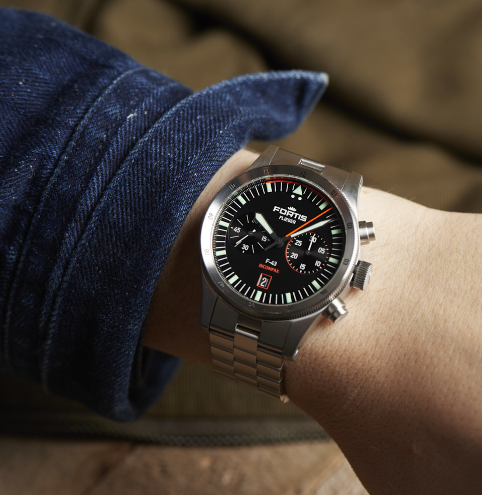 Flieger F-43 Bicompax 43MM ON A 7” WRIST