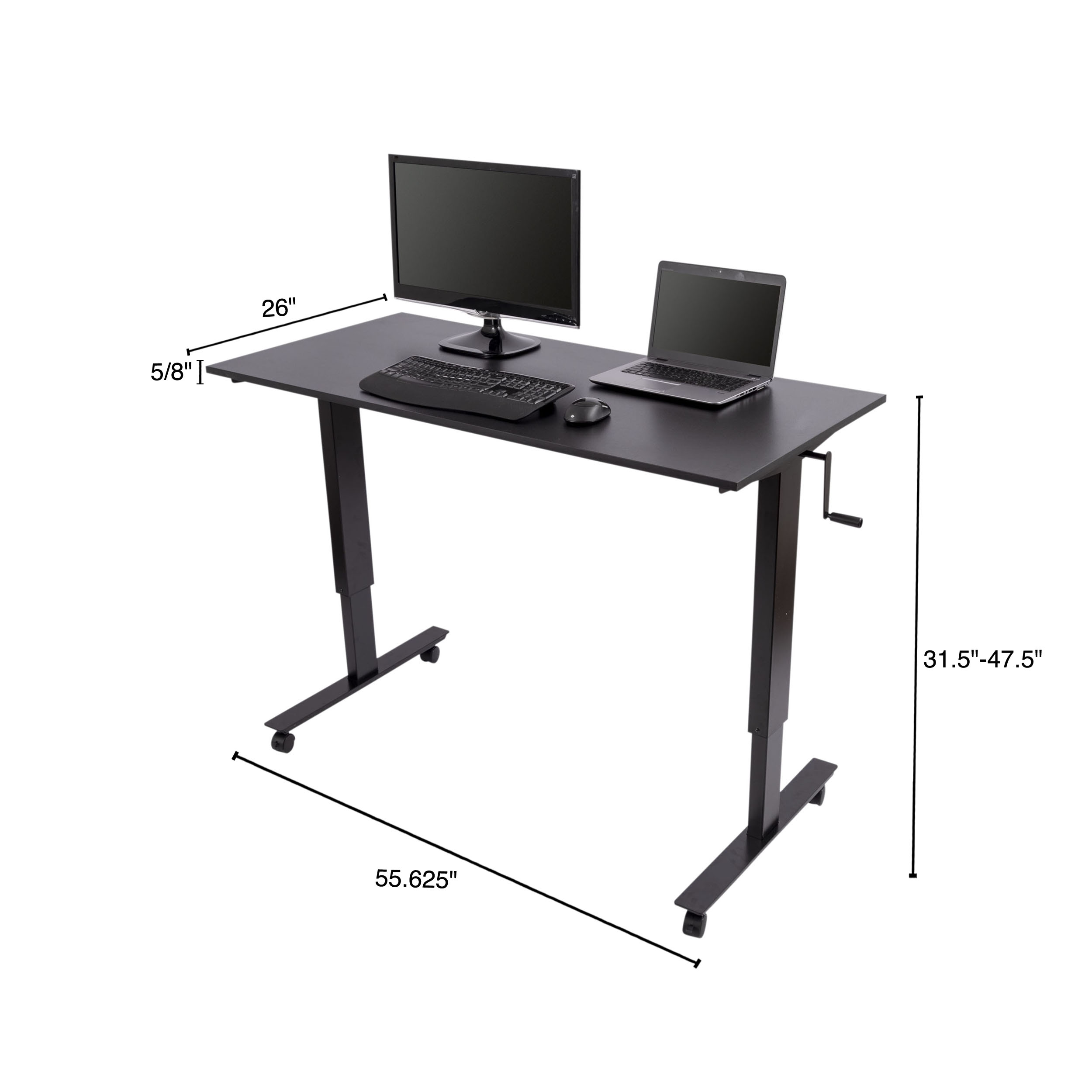 Tranzendesk 55 Side Crank Standing Desk - White - White Top / White Frame / White Shelf