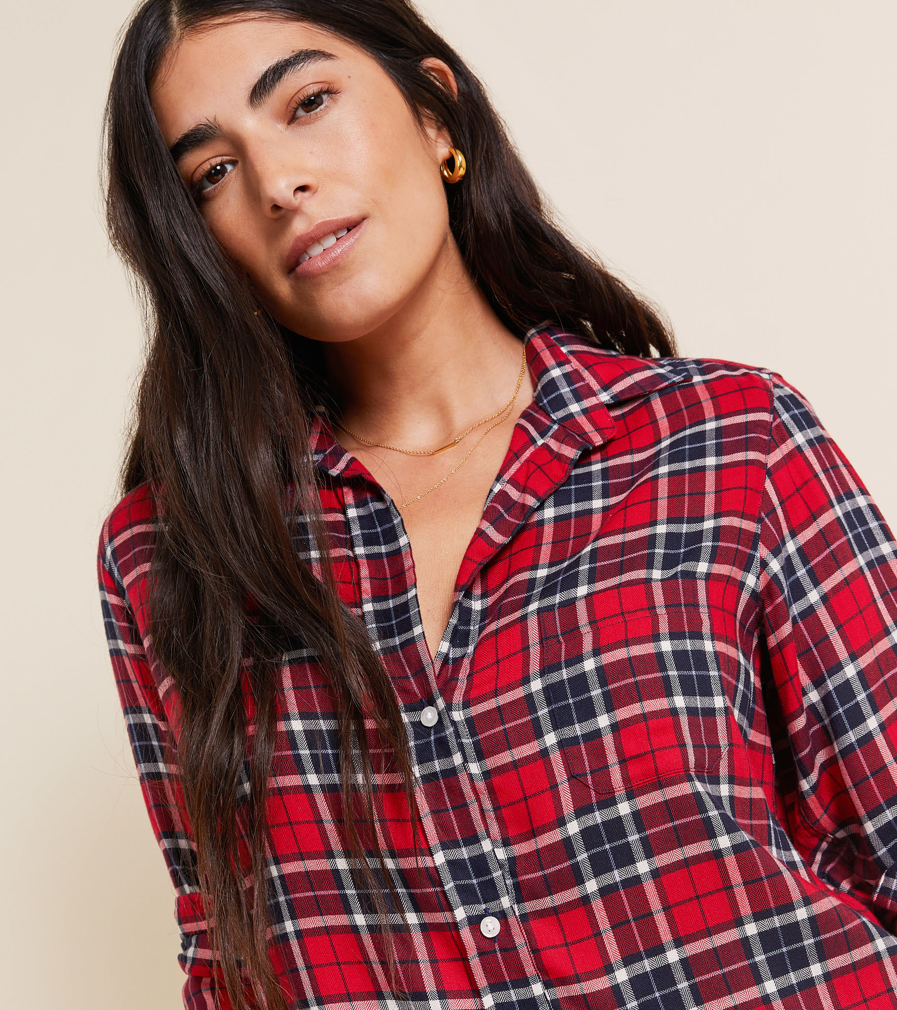 The Hero Button-Up Shirt Red, Navy, and White Plaid, Liquid Flannel Final Sale view 2