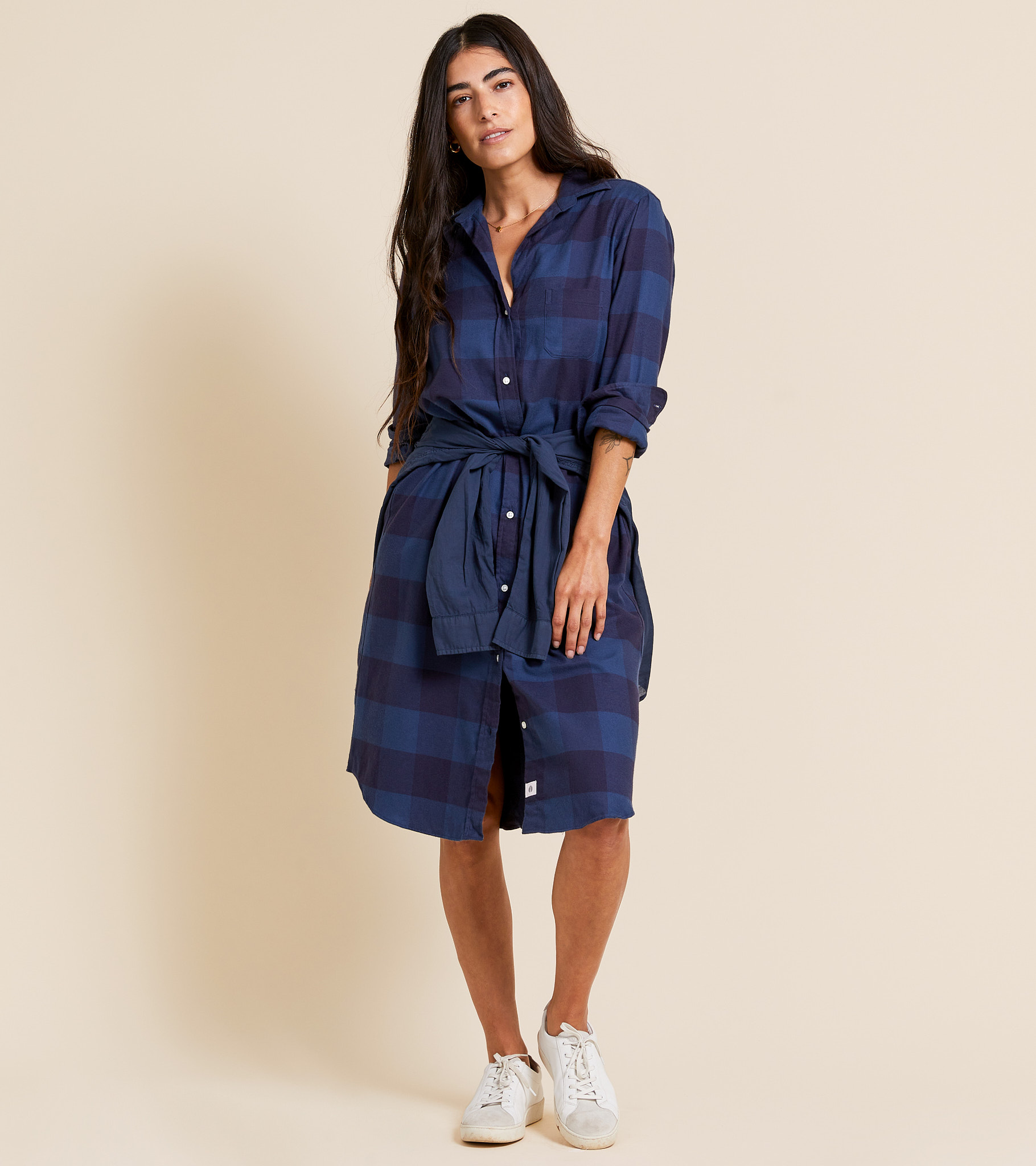 The Hero Midi Dress Navy and Slate Check, Feathered Flannel Final Sale view 2