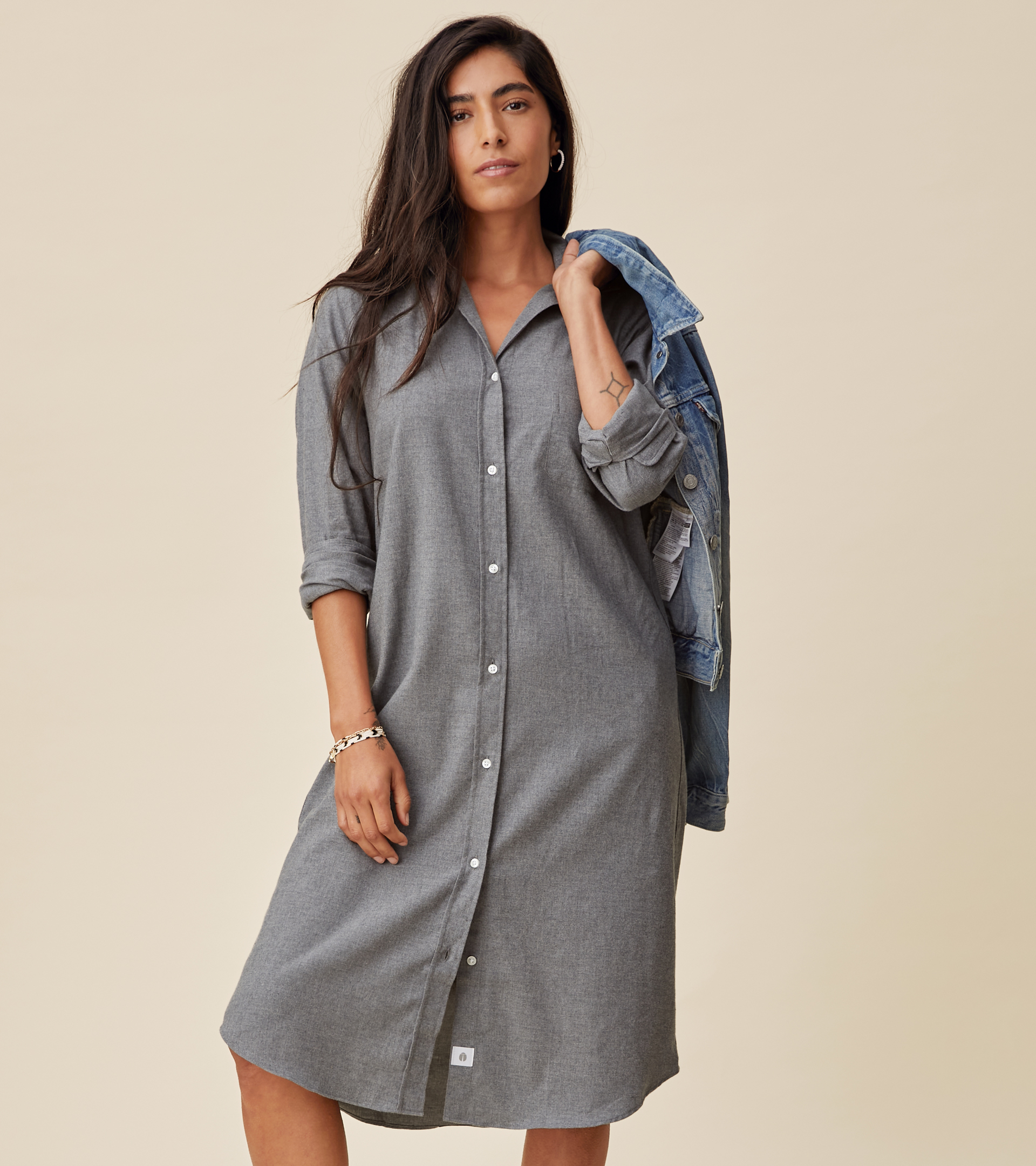 The Hero Midi Dress Gray Melange, Feathered Flannel view 2