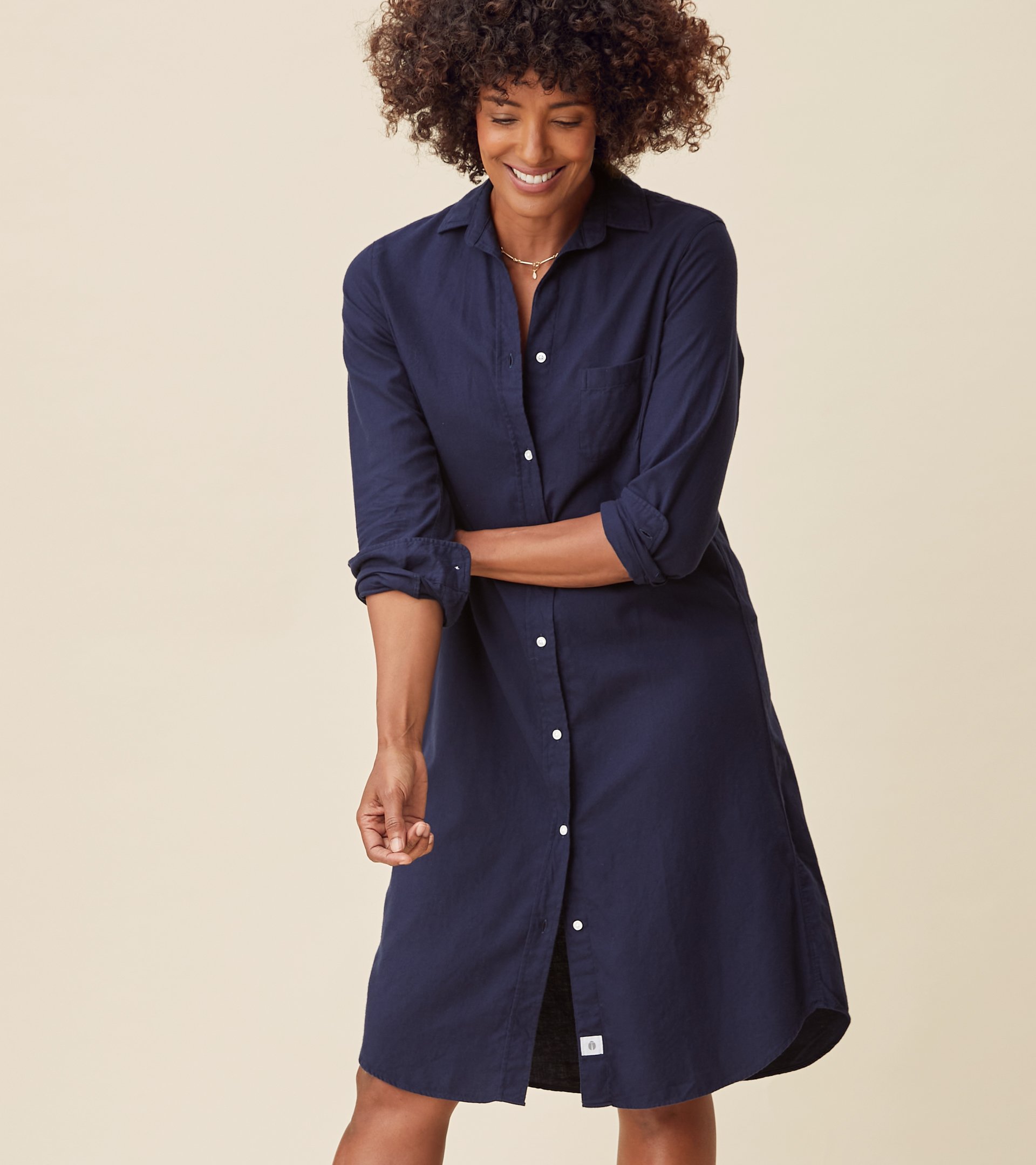 The Hero Midi Dress Navy, Feathered Flannel view 2
