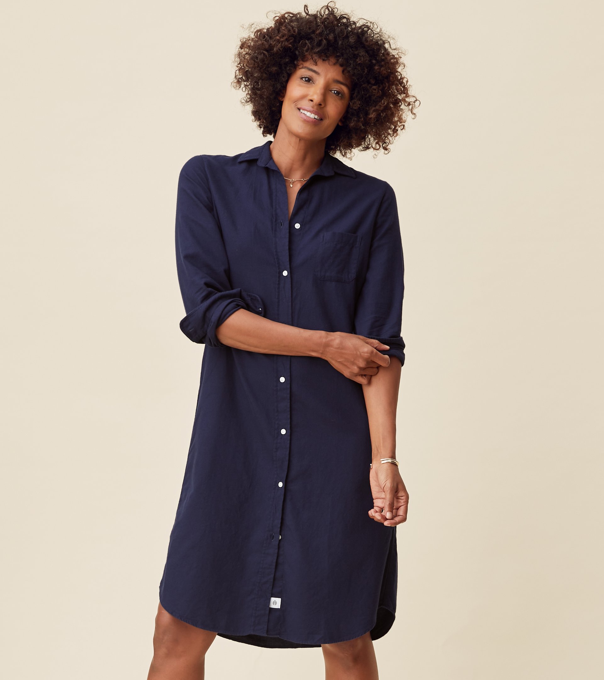 The Hero Midi Dress Navy, Feathered Flannel view 1