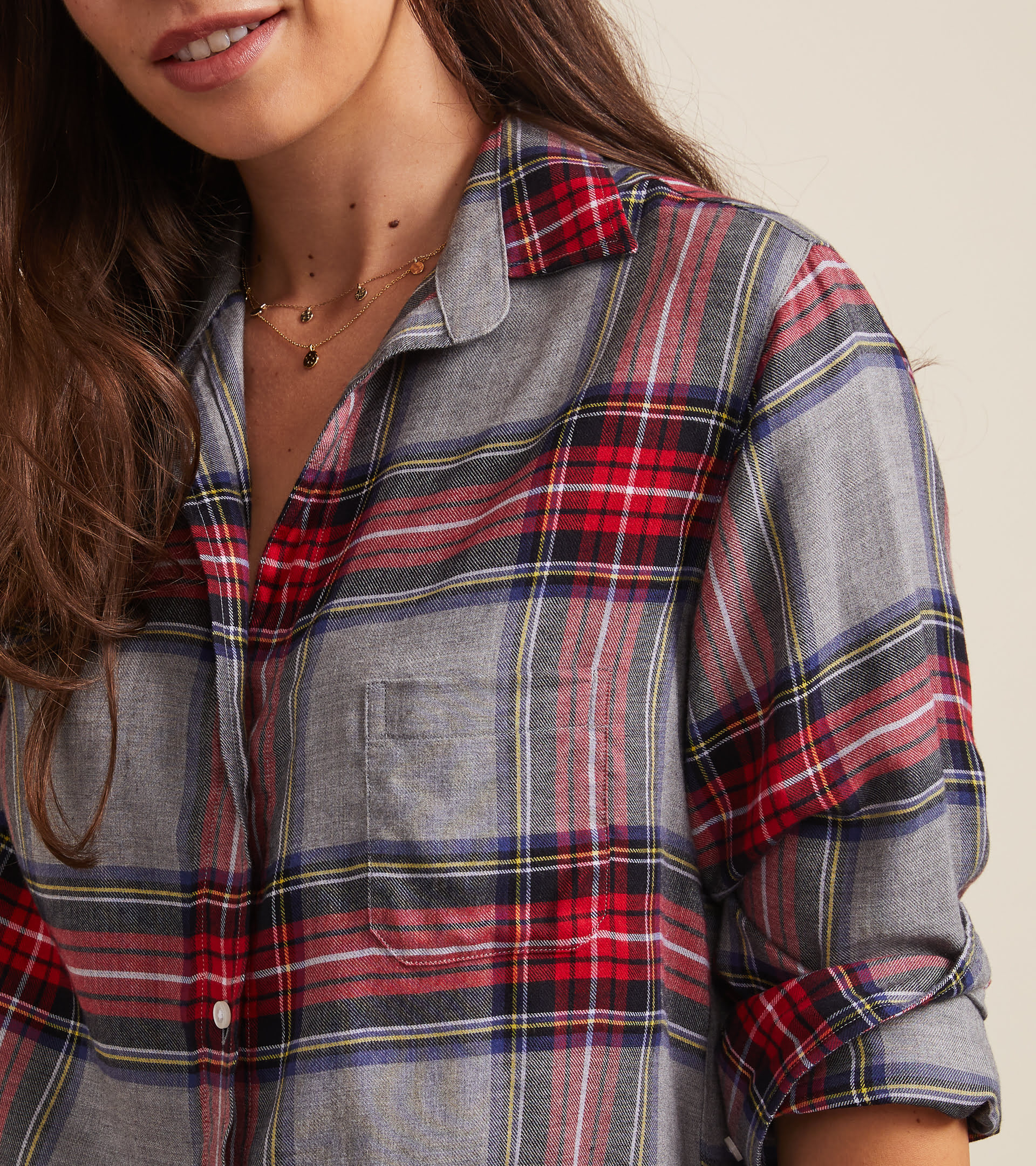 The Hero Button-Up Shirt Gray Melange with Red Plaid, Liquid Flannel view 2