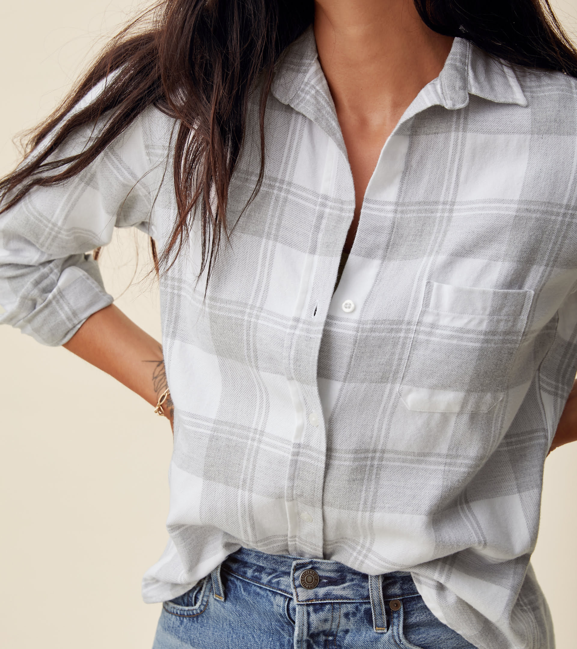 The Hero Button-Up Shirt Gray and White Plaid, Plush Flannel Final Sale view 2