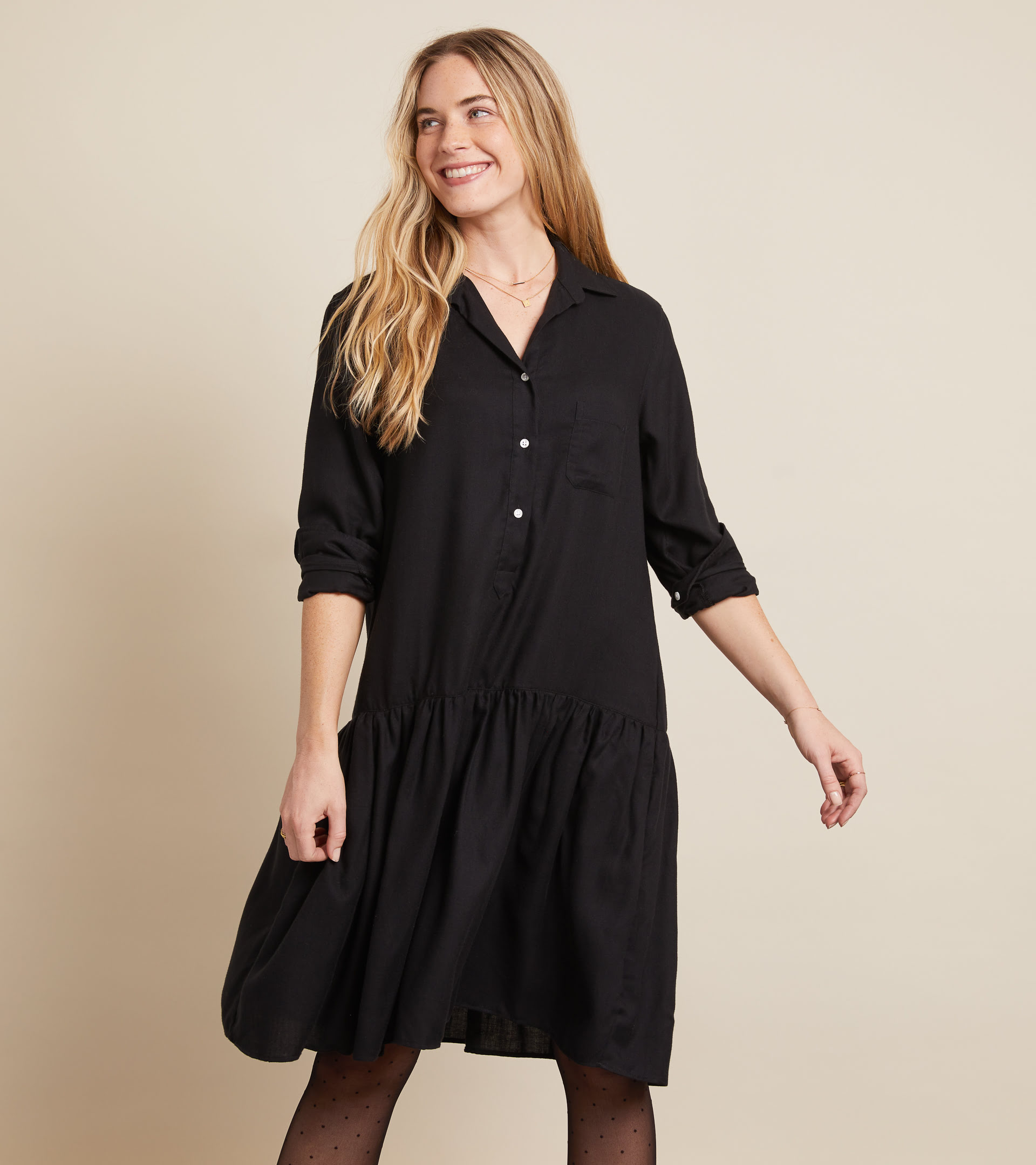 The Changemaker Dress Black, Liquid Flannel view 1