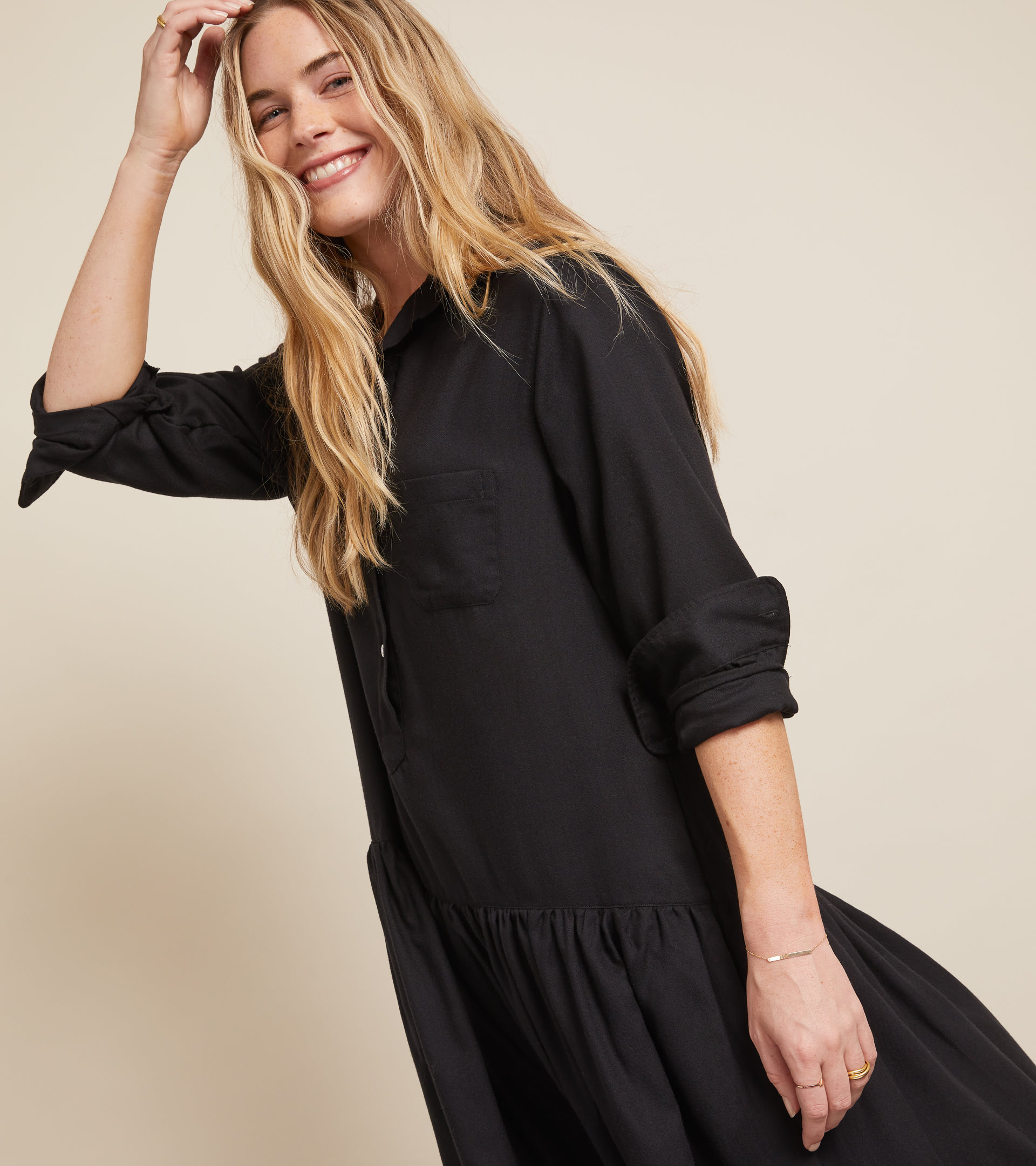 The Changemaker Dress Black, Liquid Flannel view 2