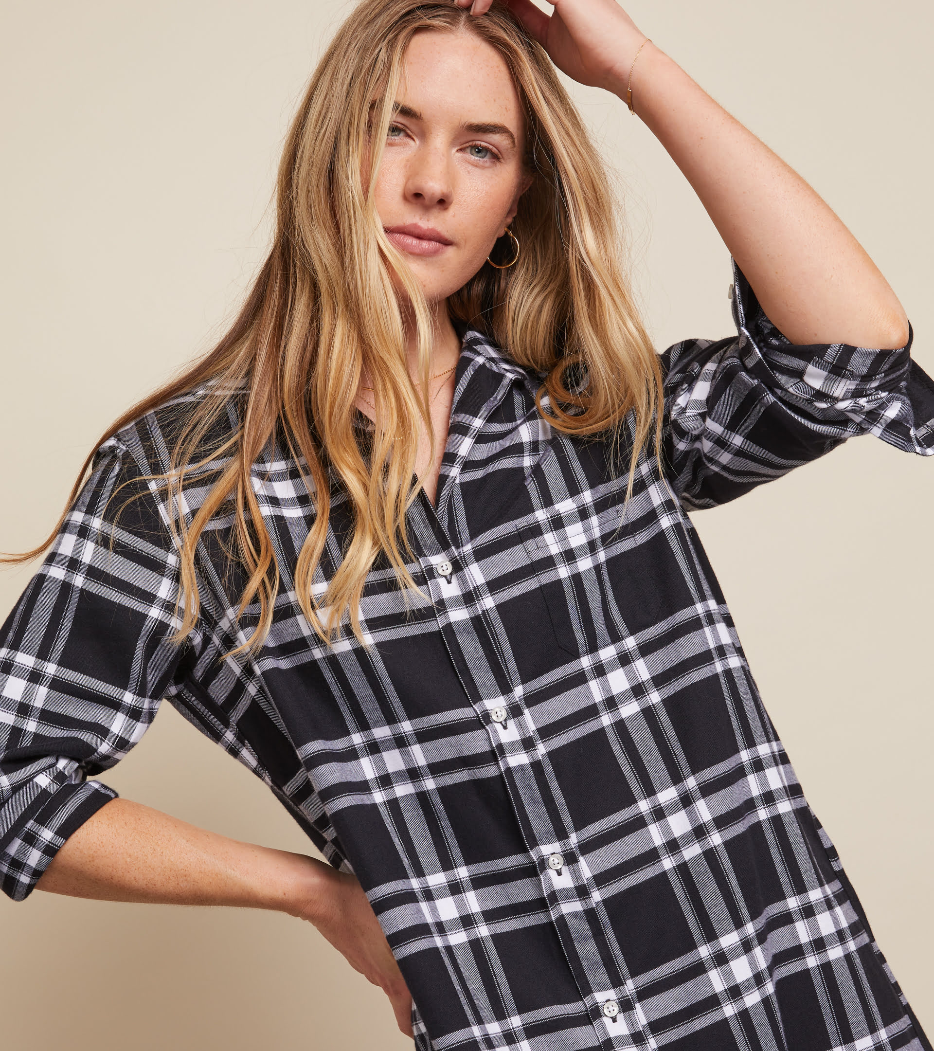 The Hero Midi Dress Black and White Plaid, Feathered Flannel Final Sale view 2