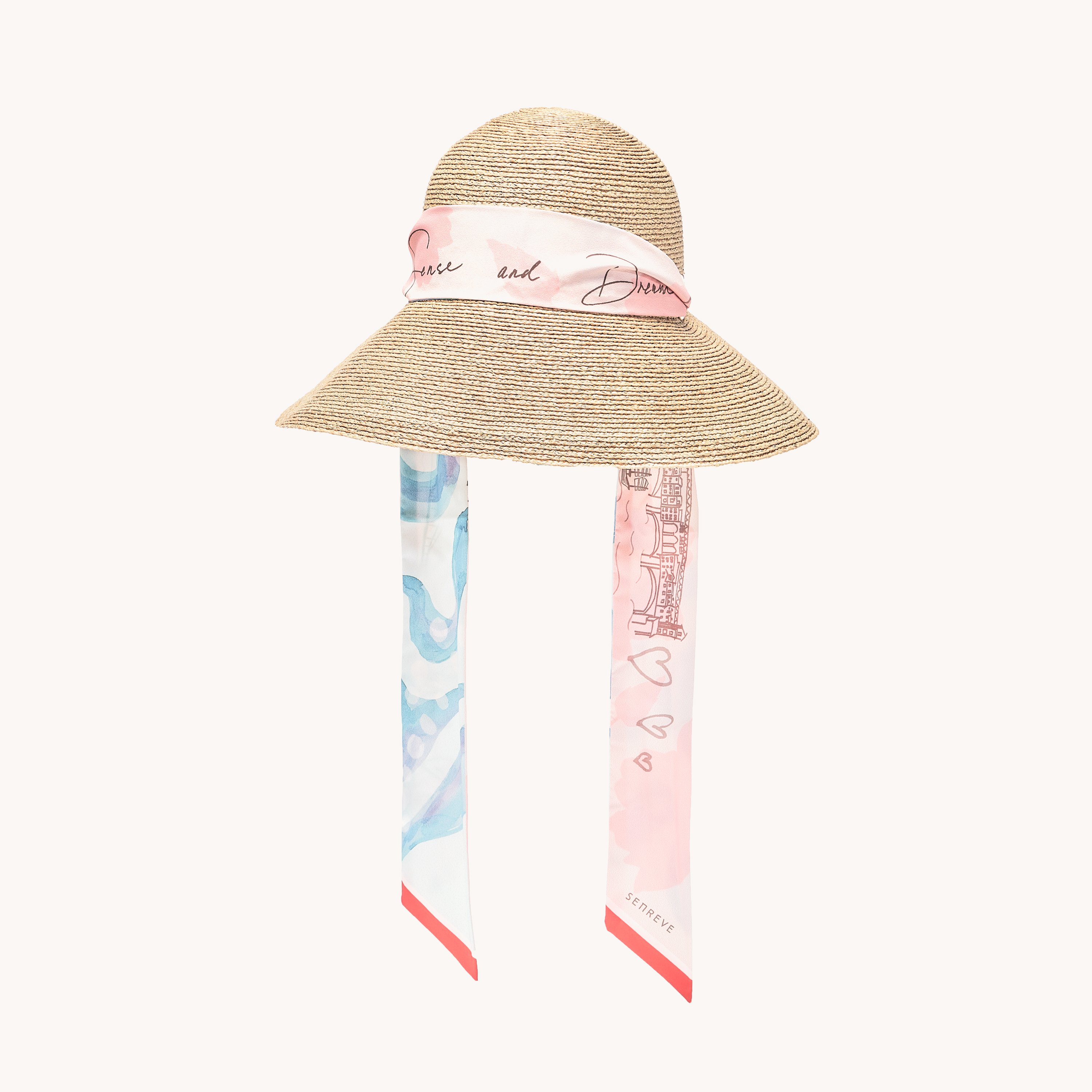 raffia hat with city scarf